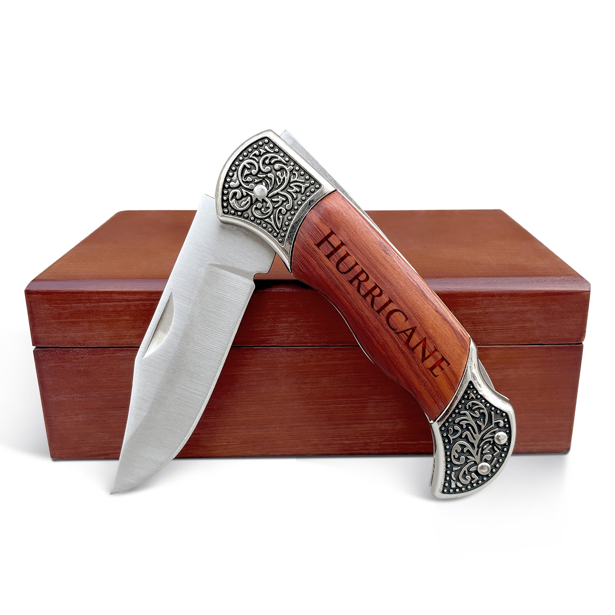 Personalized Engraved Pocket Knife With Wooden Box