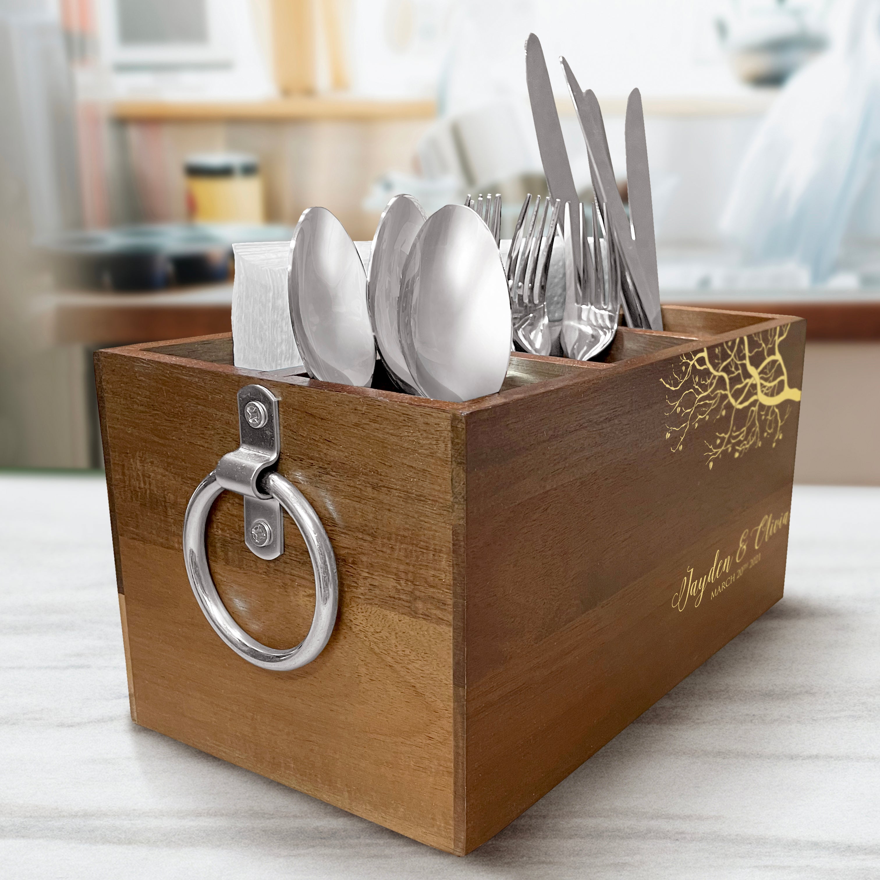 Personalized Tree Caddy - Wood Kitchen Cooking Utensil Holder - Kitchen Utensil Holder