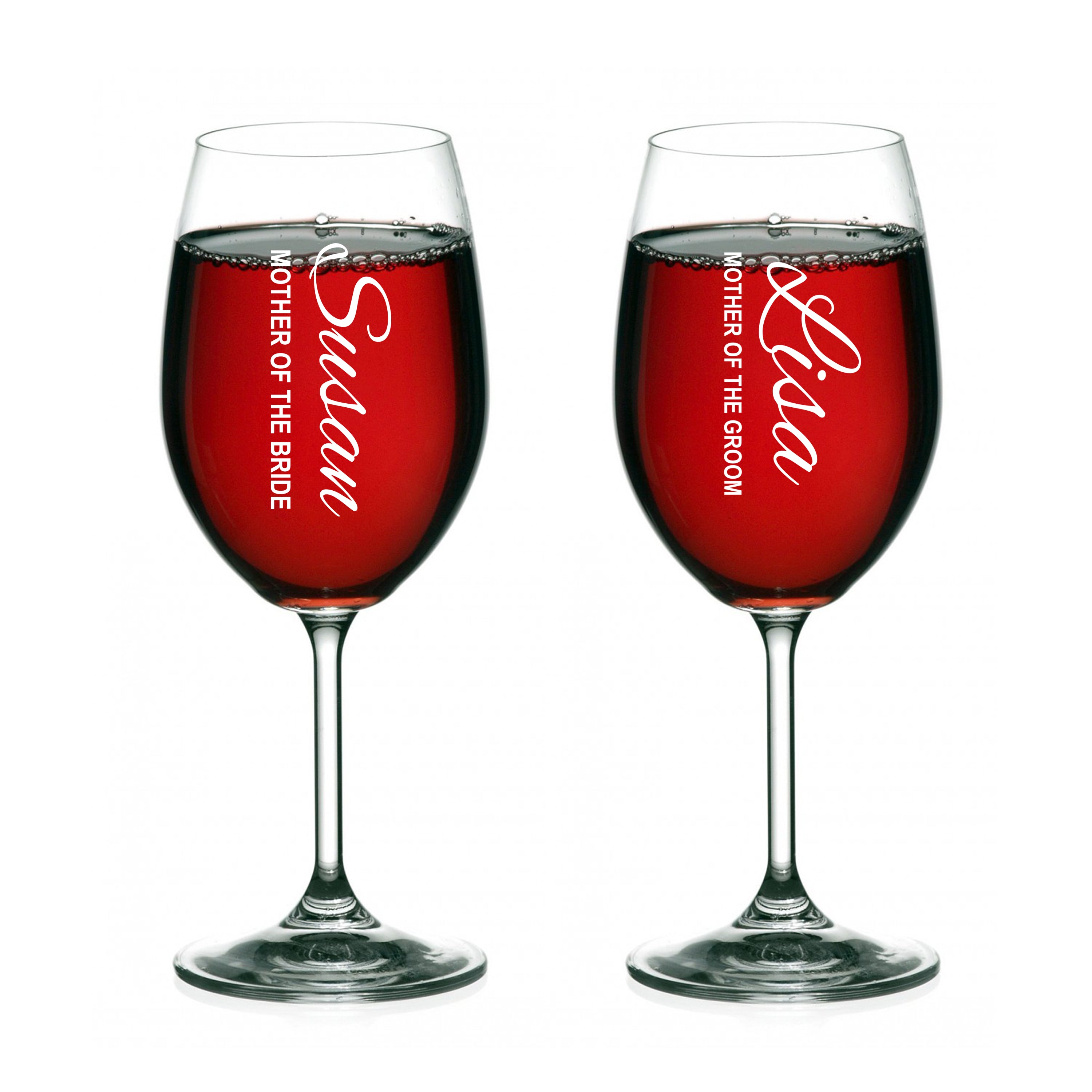 Set of 2 Personalized Wedding Wine Glasses - Mother of the Bride and Mother of the Groom - Engraved Wine Glasses - Wine Glass for Wedding