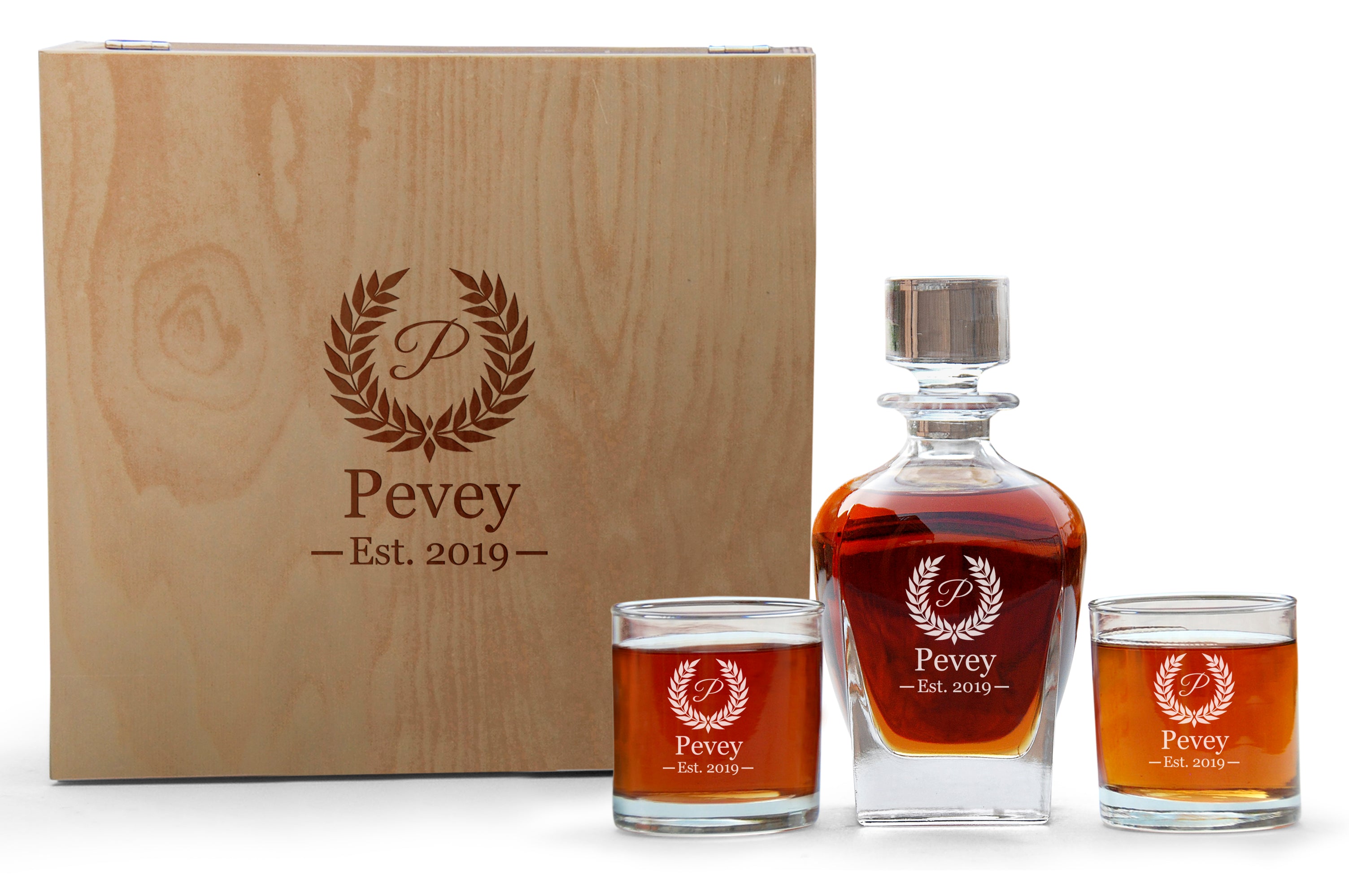 Personalized Decanter Set With Glasses And Wooden Box
