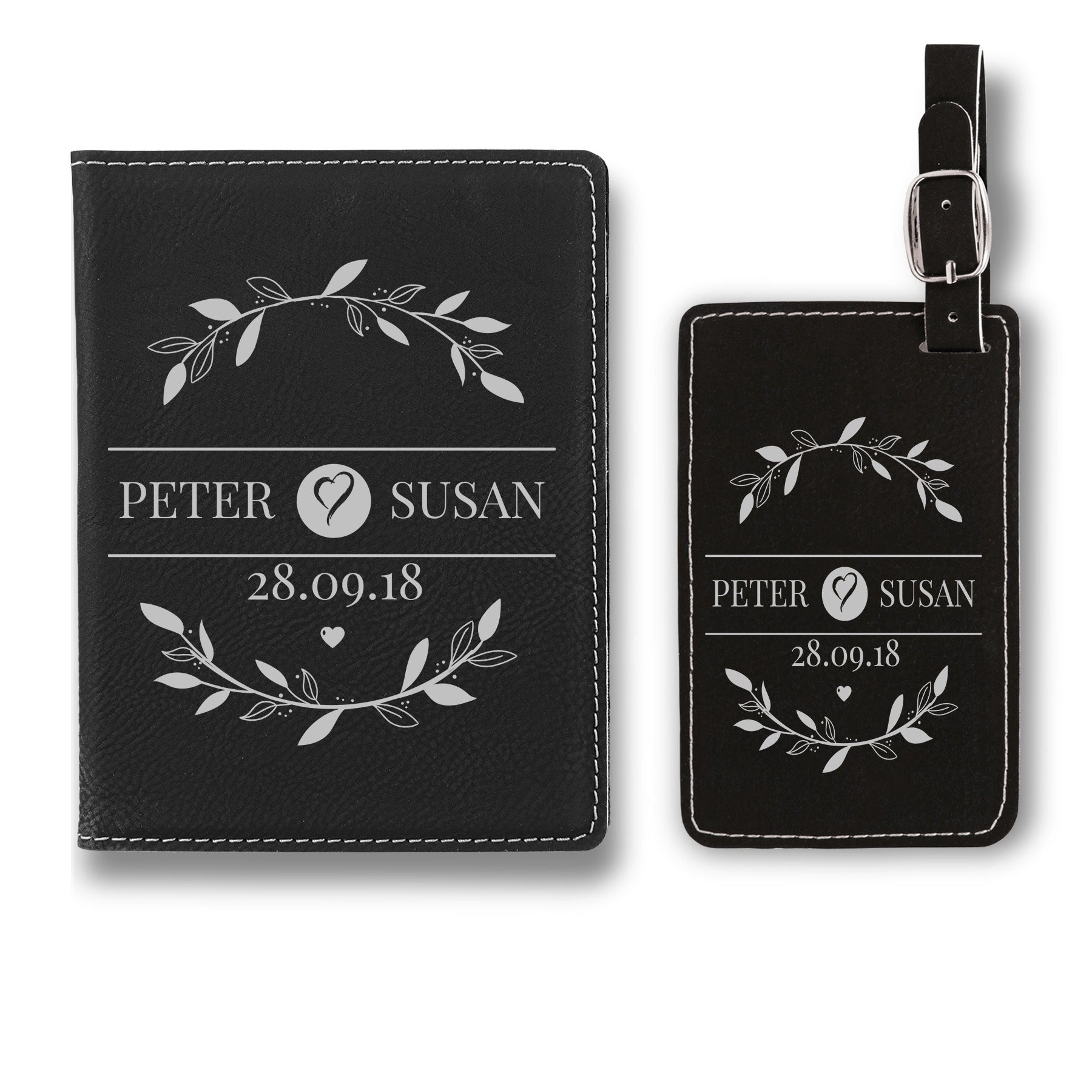 Personalized Luggage Tag, Leaf Design Passport Holder and Luggage Tag, Engraved Travel Accessories, Custom Tags, Personalized Passport Holder Set