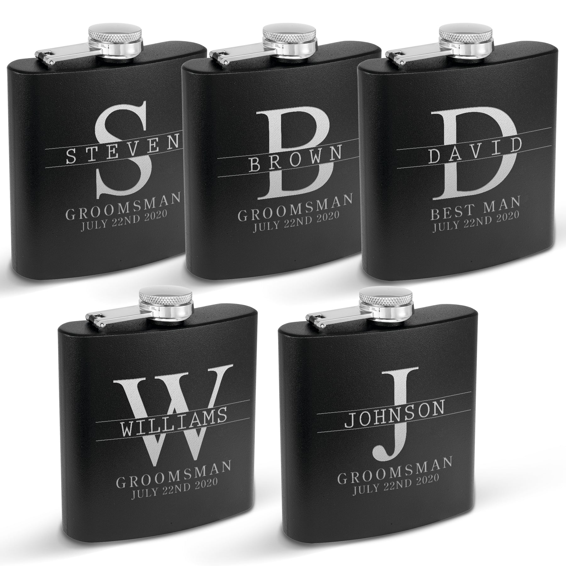 Krezy Case Set of 5 Personalized Groomsmen Flask for wedding, Groom Bestman Groomsmen Praposal flask, 6 oz Stainless Steel Flask, Cool unique hip Flask