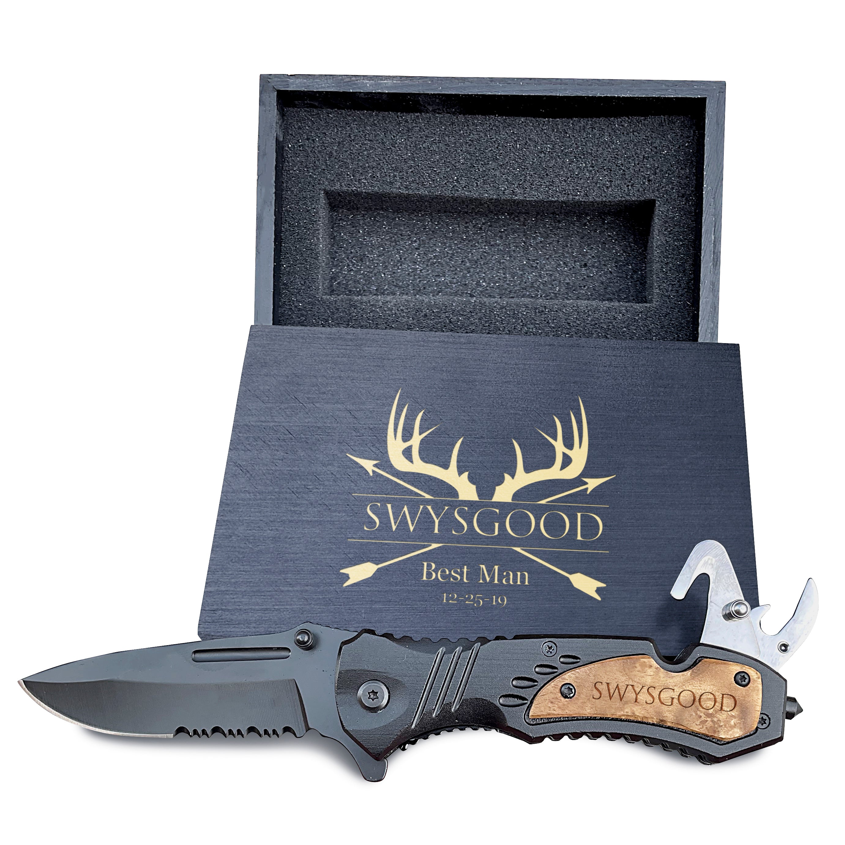 Deer Antlers Design Engraved Pocket Knife, 4.5