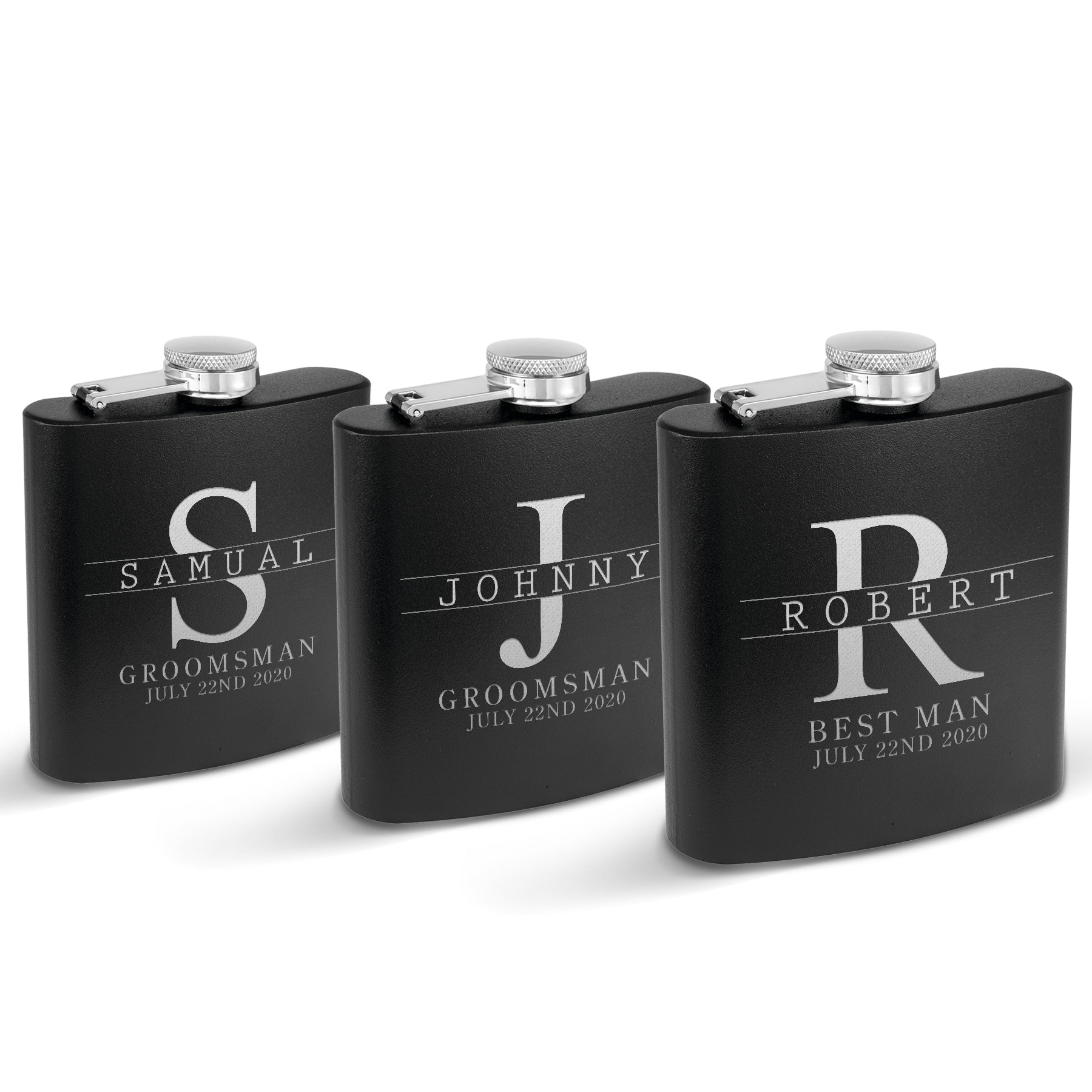 Krezy Case Set of 3 Personalized Groomsmen Flask for wedding, Groom Bestman Groomsmen Praposal flask, 6 oz Stainless Steel Flask, Cool unique hip Flask