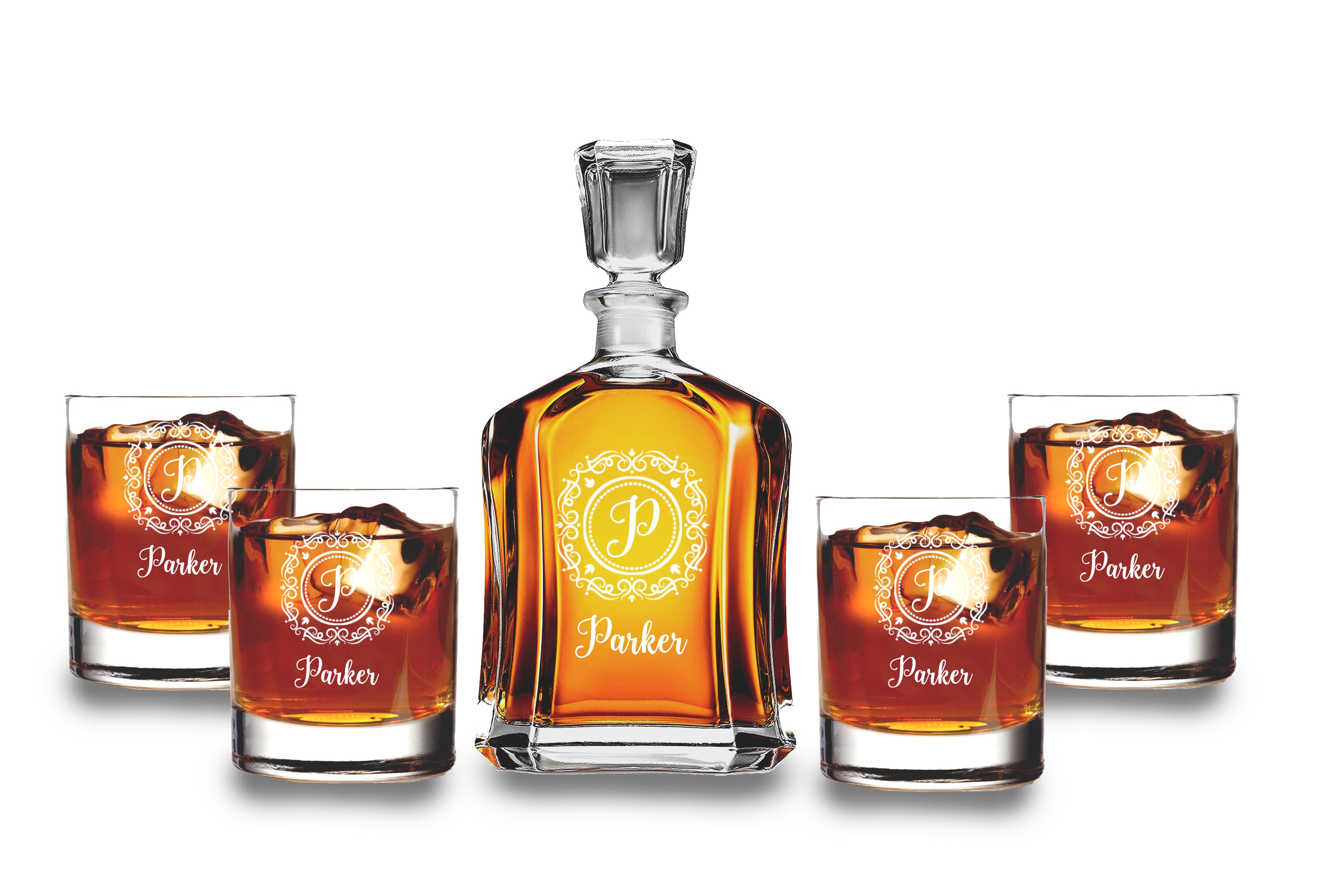 Krezy Case Custom bourbon decanter set - Monogrammed Gift for Groomsmen- Decanter and 4 Glasses Gift Set - Custom Engraved Wedding Gift-Best man, Gift