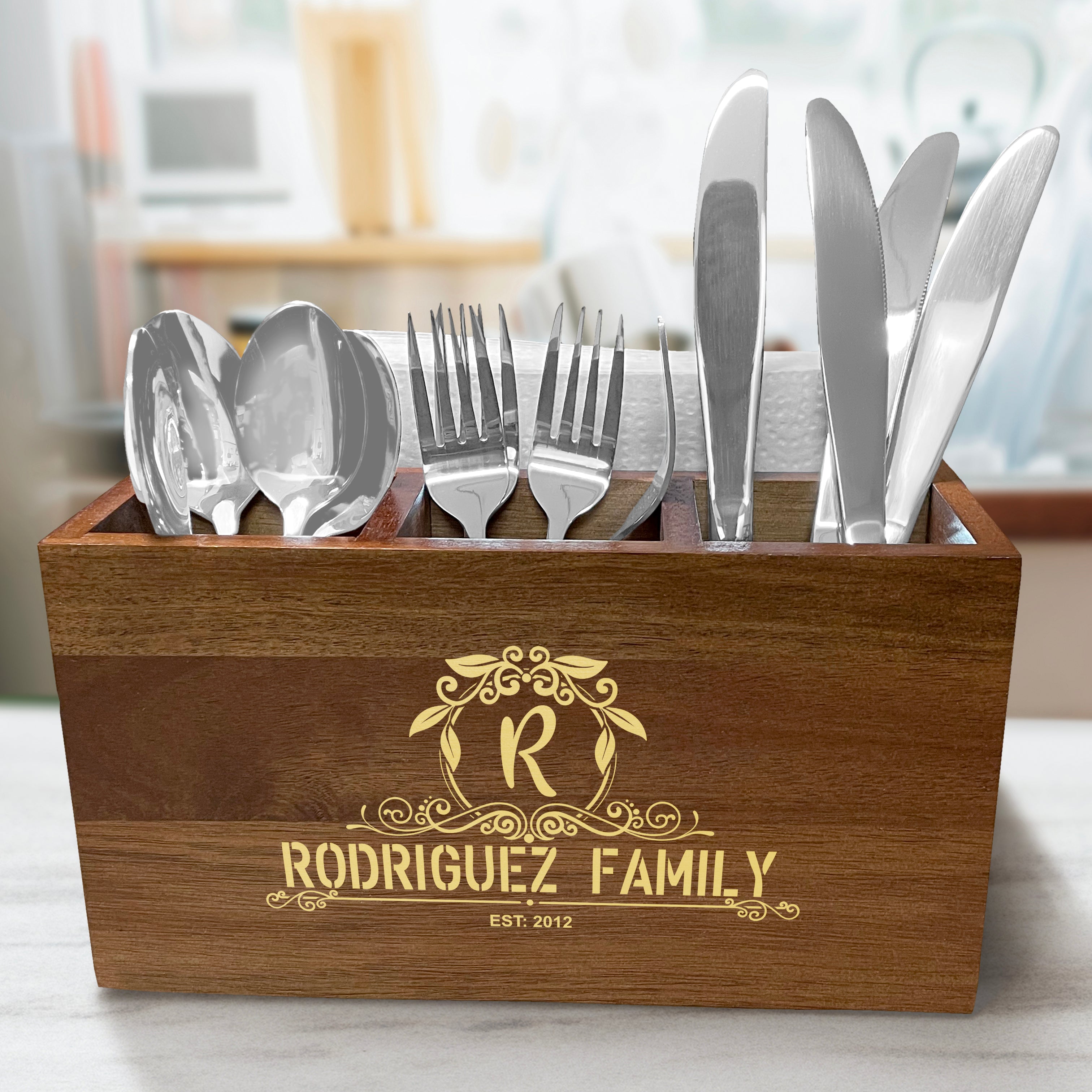 Personalized Spiral Leaf Caddy - Kitchen Utensil Holder - Wood Kitchen Cooking Utensil Holder
