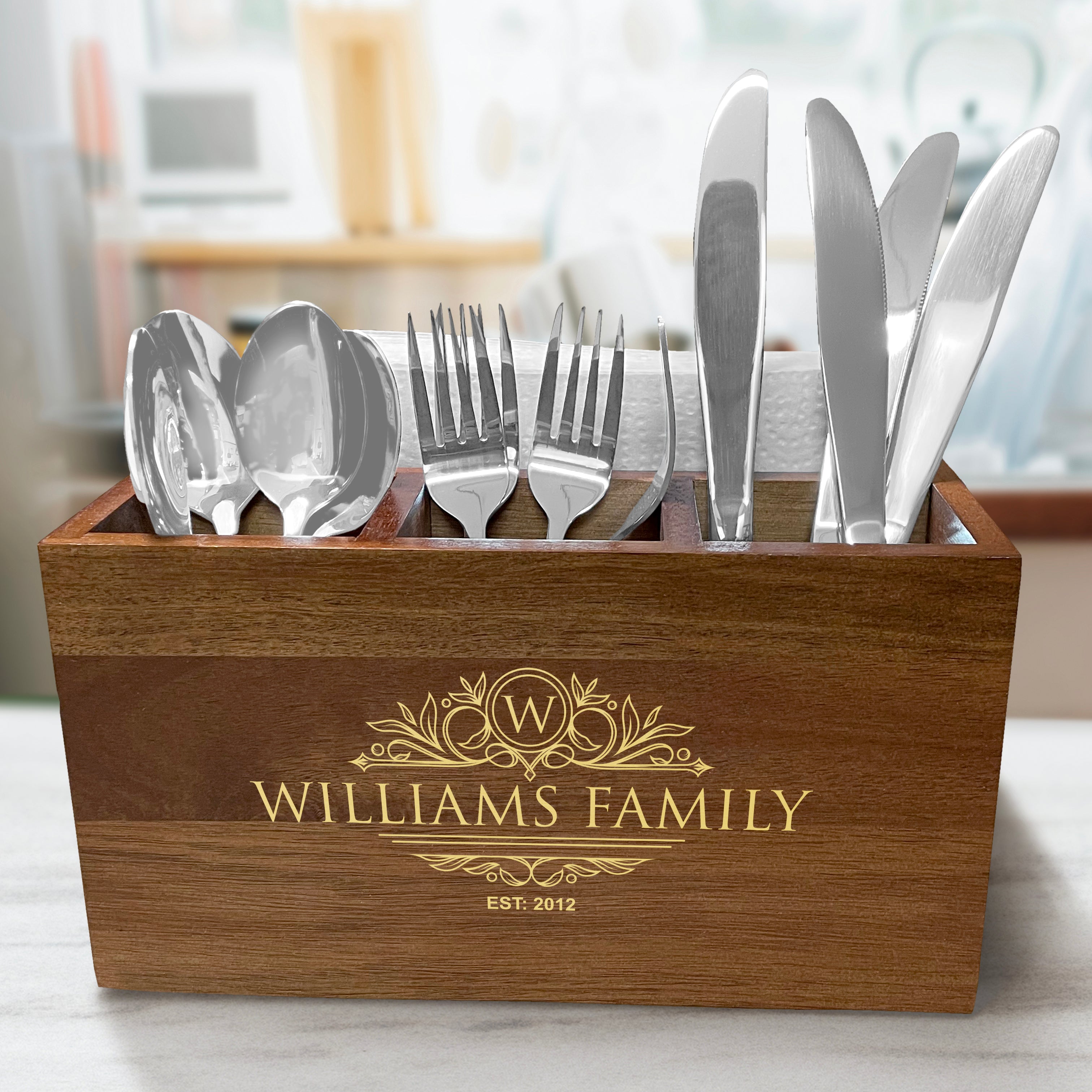 Personalized Traditional Caddy - Wooden Utensil Storage box - Utensil Organizer