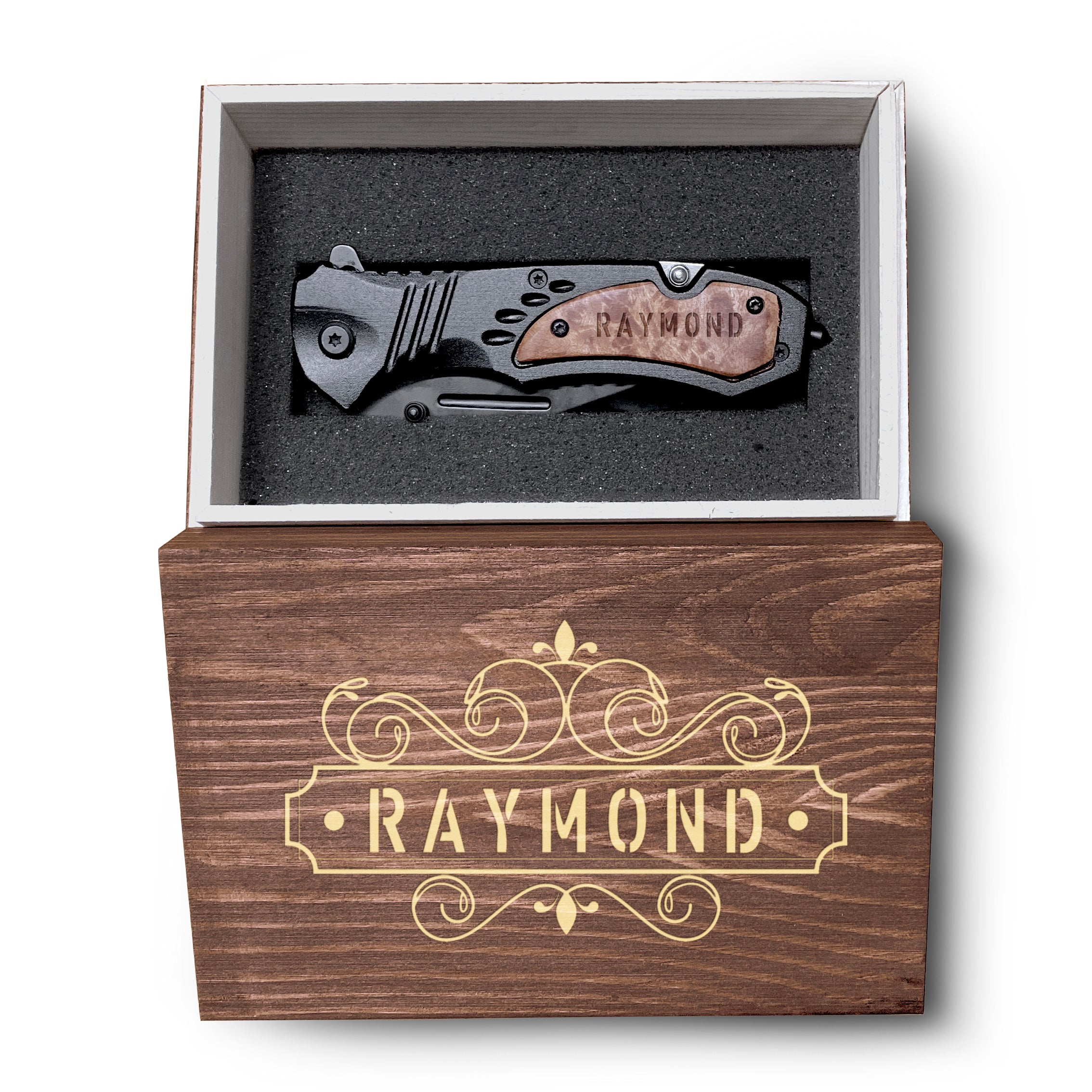 Stainless Steel Knife With Personalized Box, Custom Wooden Box, Perfect Pocket Knife, Gift To Husband From Wife, Folding Knife With Pocket Clip