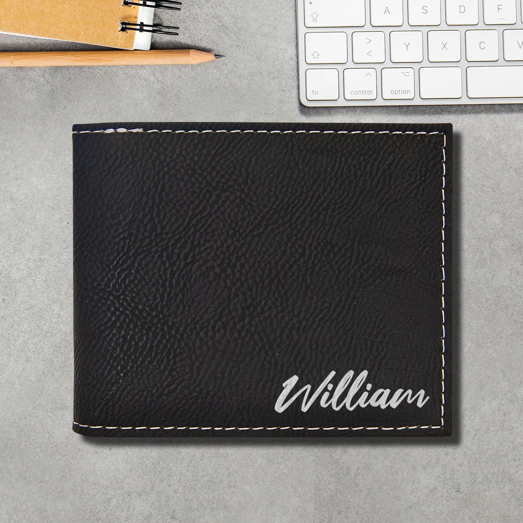 Black/Silver Customized Rawhide Laserable Wallet