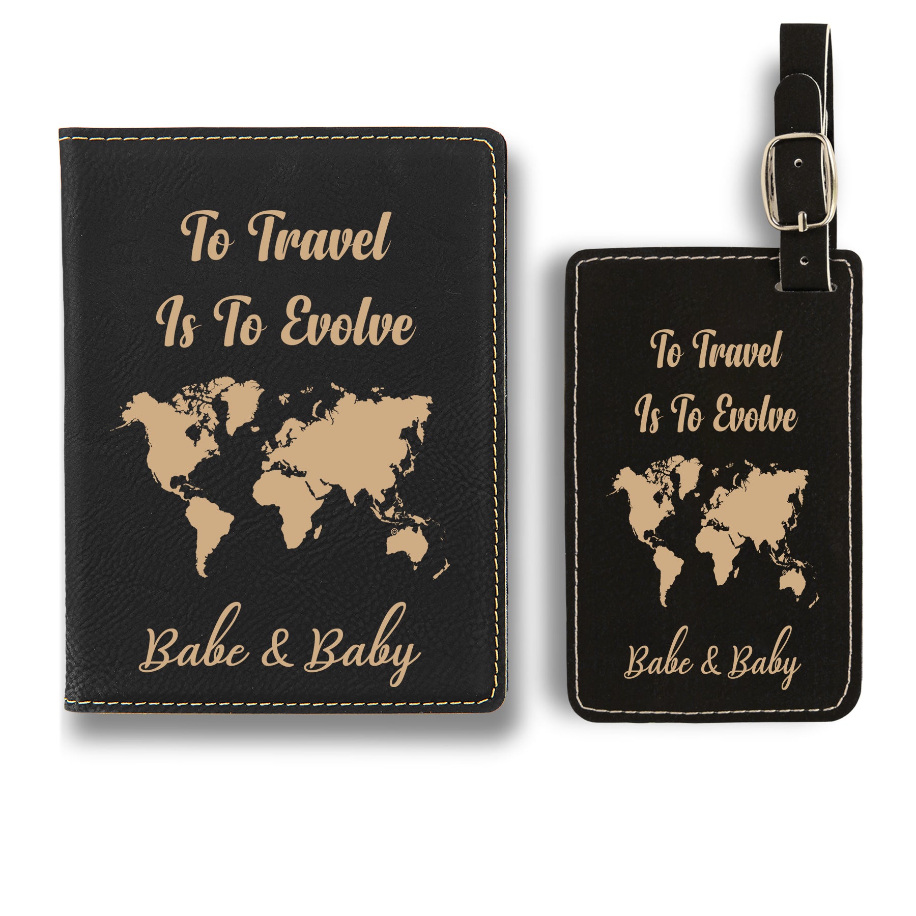 Travel Quote Personalized Passport Set, Premium Leather Passport Holder Cover Case For Men and Women, Custom Passport Cover Case, Luggage Tag