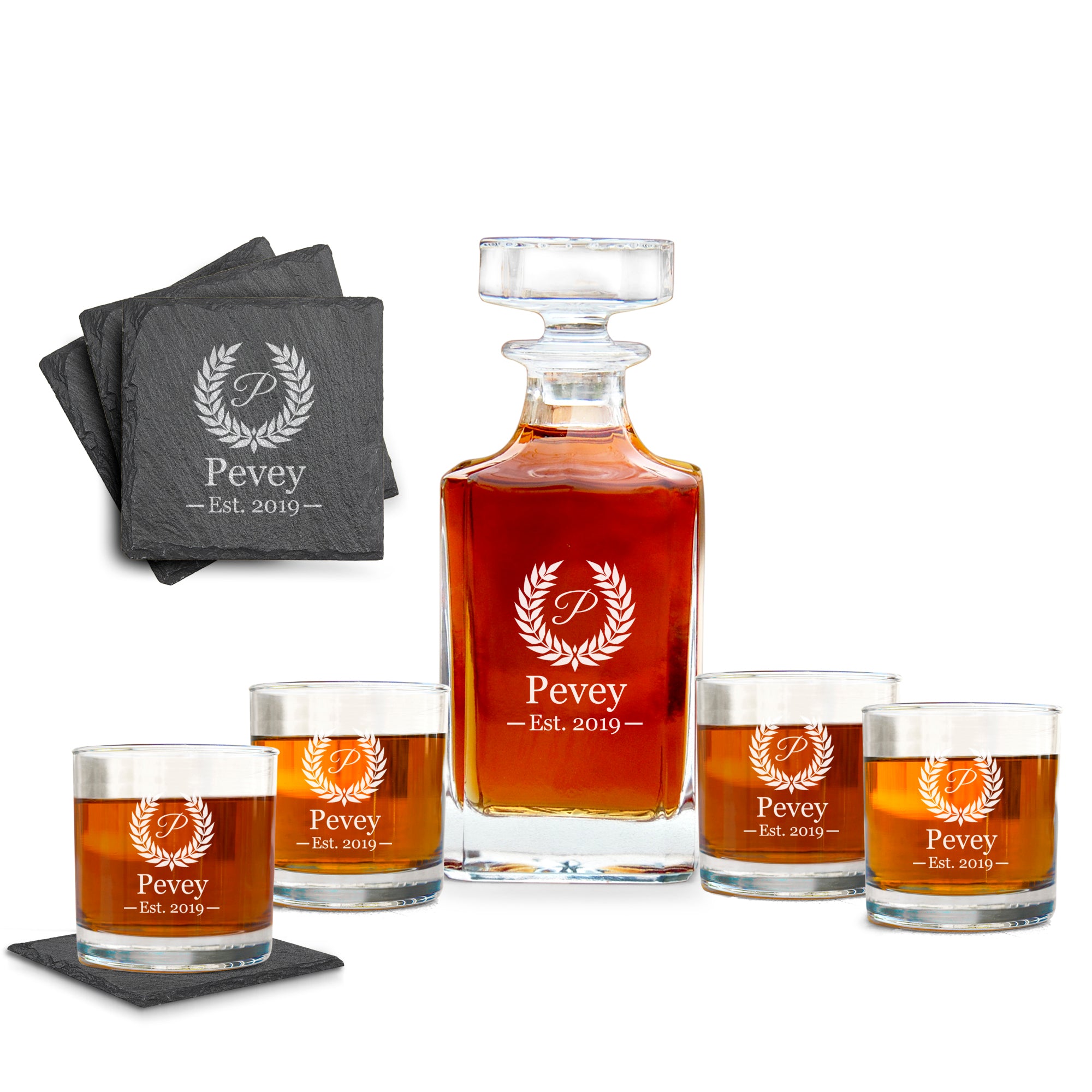 Premium Quality Customized Decanter Set, Engraved Decanter Set, Old fashioned Whiskey Decanter Set With Traditional Glasses And Coasters, Decanter Set For Women