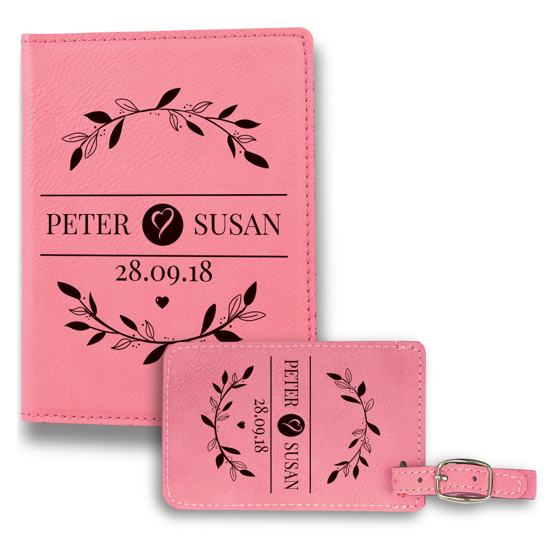 Personalized Luggage Tag, Leaf Design Passport Holder and Luggage Tag, Engraved Travel Accessories, Custom Tags, Personalized Passport Holder Set