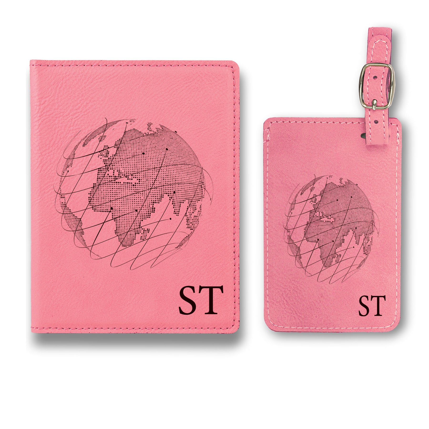 ST Engraved Passport Holder and Luggage Tag, Luxury Leather Luggage Tag and Passport Holder Set, Personalized Card Holder and Luggage Tag with Initials