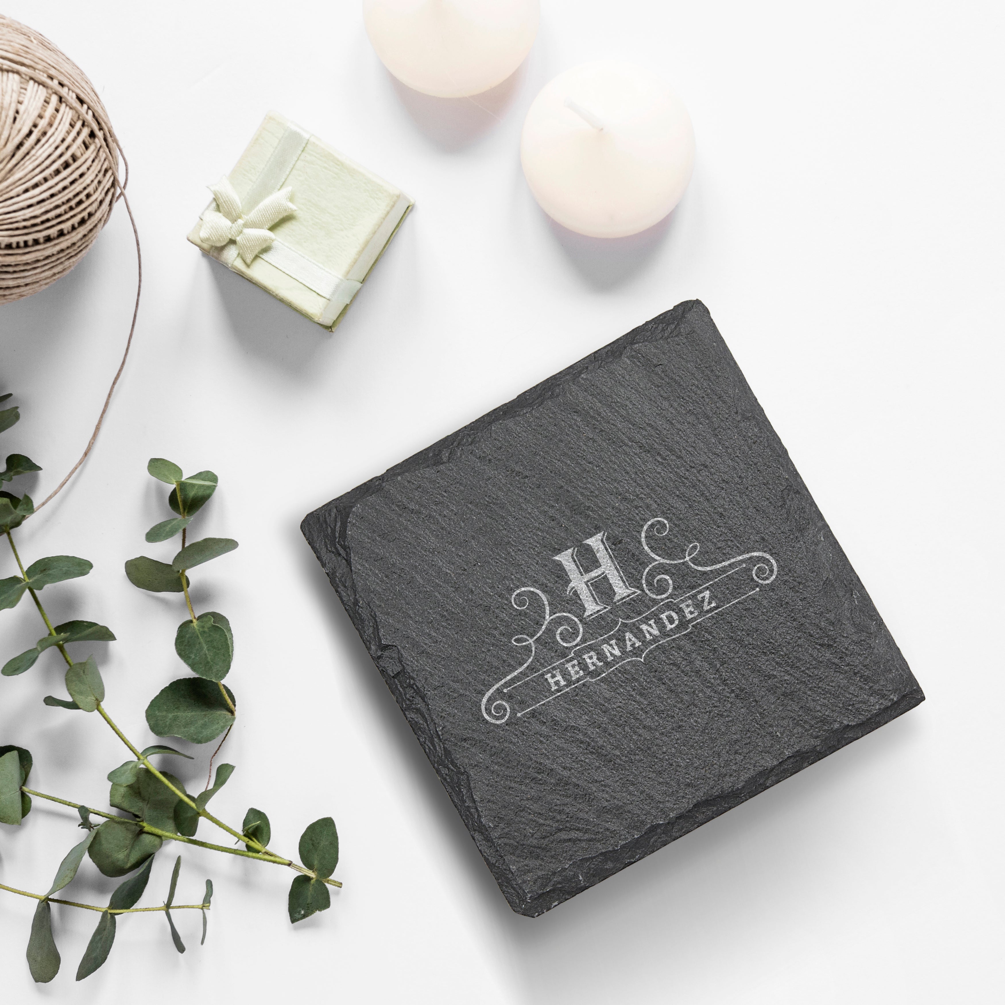 Krezy Case Laser Engraved Personalized Coasters, Grey Custom Coaster Set, Personalized Coaster Set, Slate Drink Coasters For Gift, Personalized Slate Bar Drink Coasters