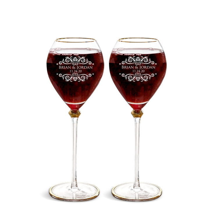 Professional Customized Set of 2 Wine Glass with Box, Wine Glass With Box For Bride And Groom, Custom Wine Glass For Him and Her, Engraved Wedding Couple Glass