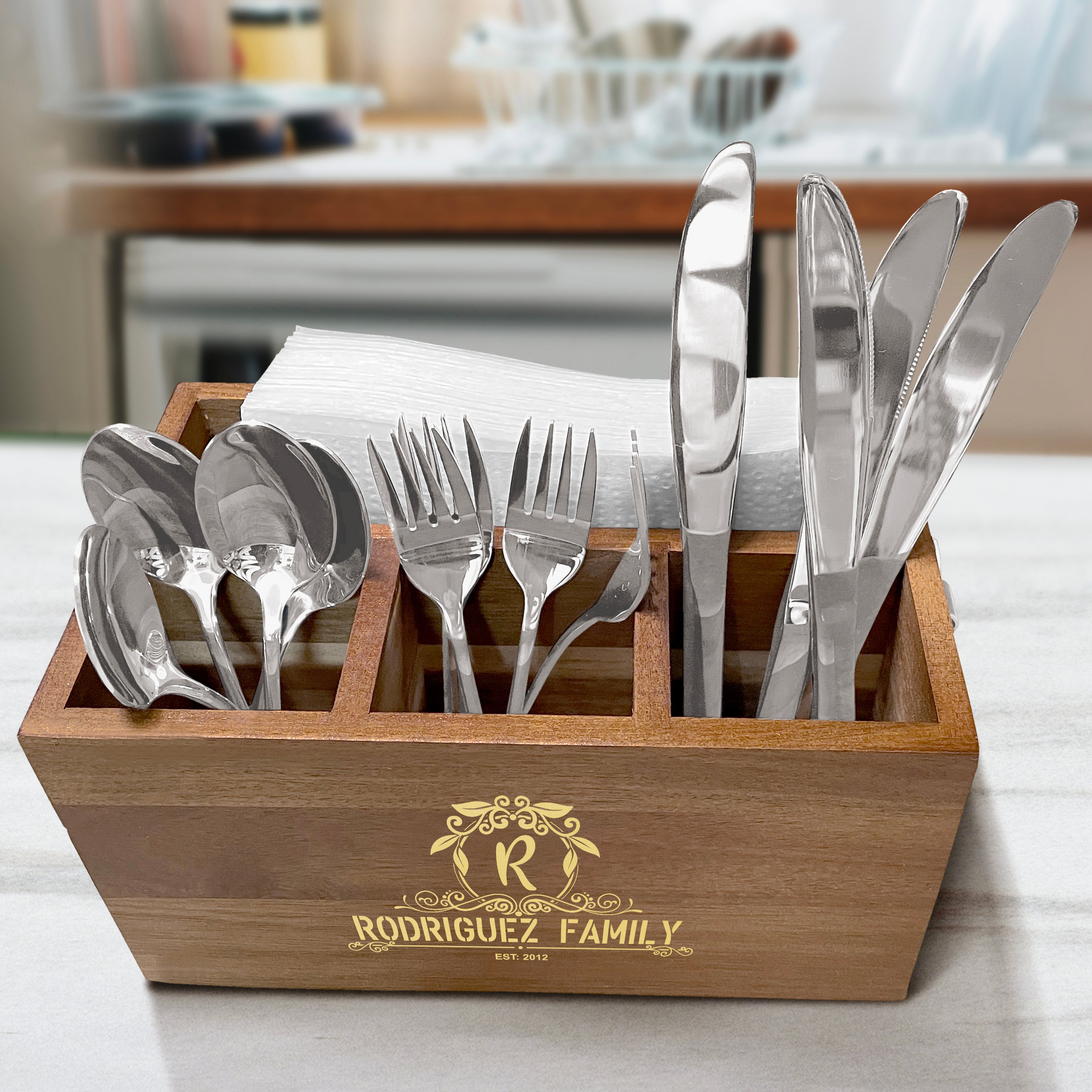 Personalized Spiral Leaf Caddy - Kitchen Utensil Holder - Wood Kitchen Cooking Utensil Holder
