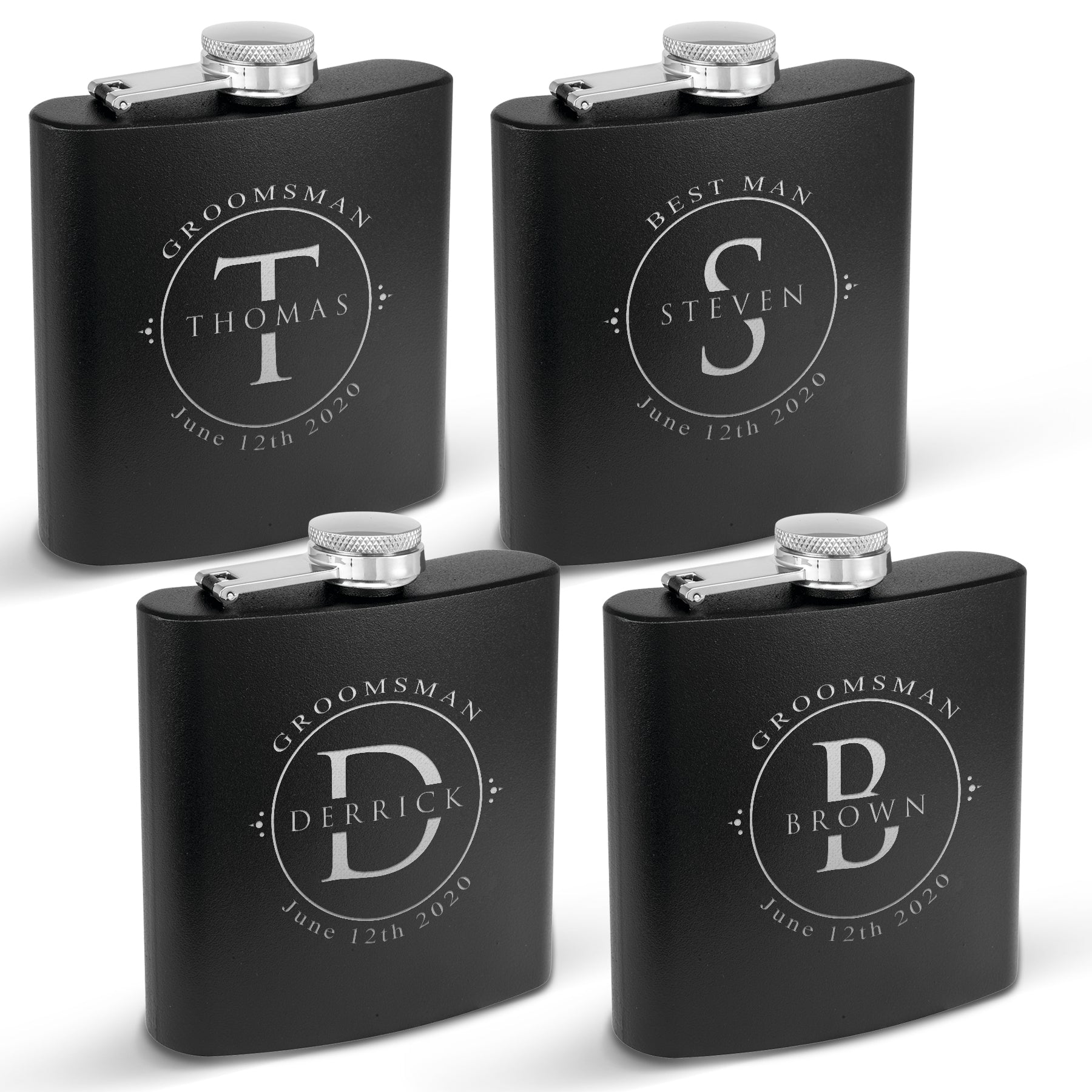 Krezy Case Groomsmen Stainless Stel Flask Set of 4, Groomsmen Customized Flask, Engraved Flask, Hip Flask, Custom Flask, Monogrammed Flask, Flask for Groomsmen,Groomsman Flask