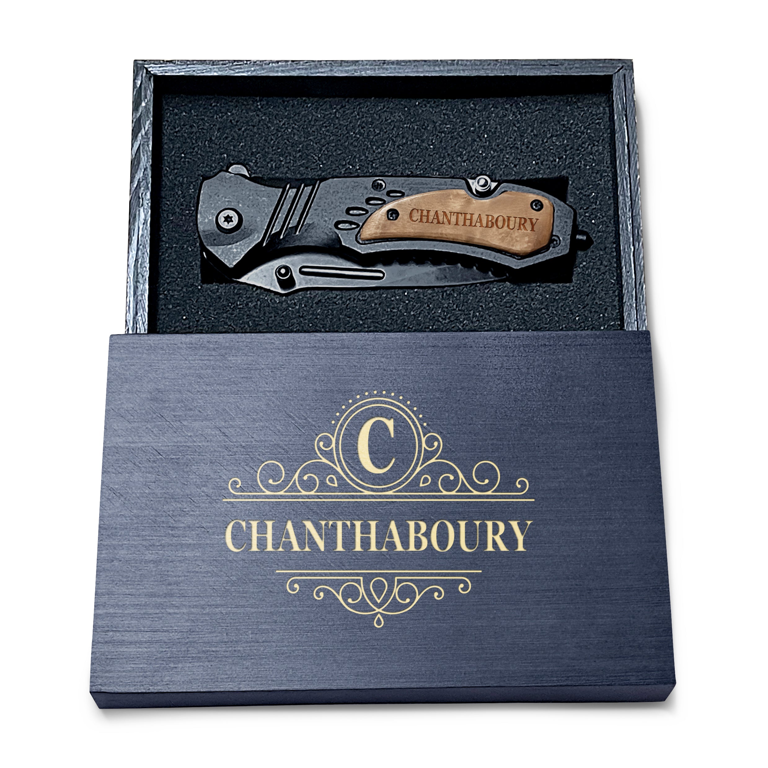 Laser Engraved Pocket Knife with keepsake wooden box For Men, Personalized Stainless steel Blade Pocket Knife, Folding Pocket Knife For Men, Camping Pocket Knife
