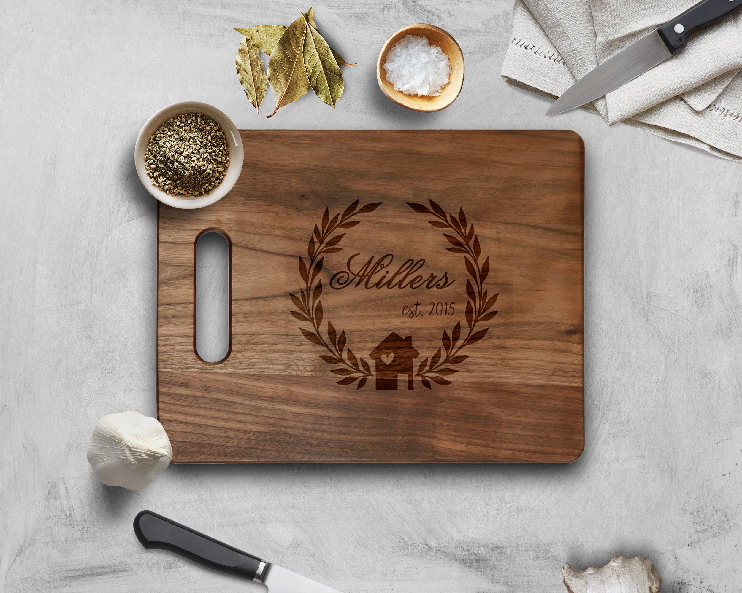 Krezy Case Walnut Cutting Board Customized Walnut Chopping Wedding Anniversary Gift Last Name engraved, 11.5x8.75 inch size