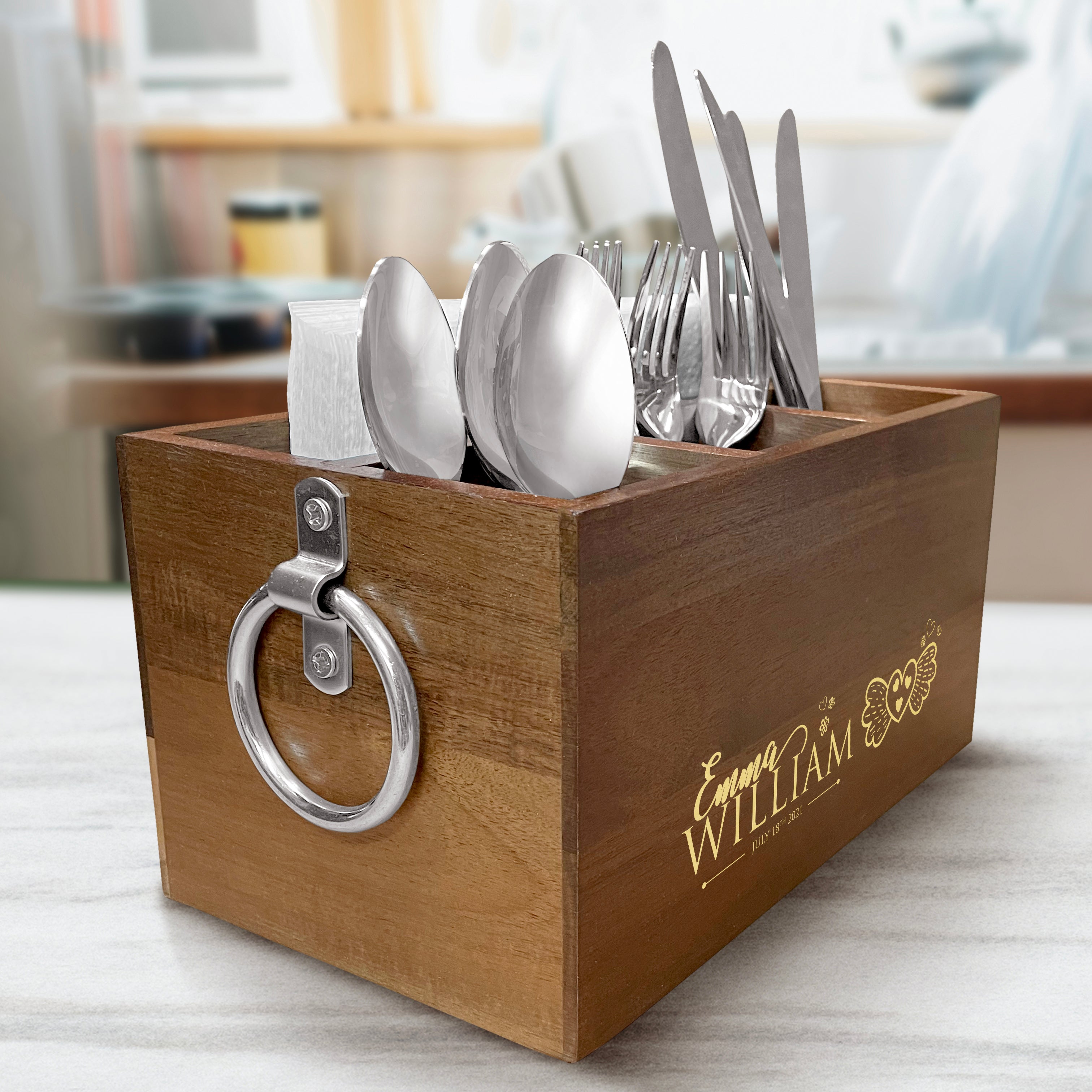Personalized Wedding Butterfly Caddy - Utensil Organizer - Wooden Utensil Crock