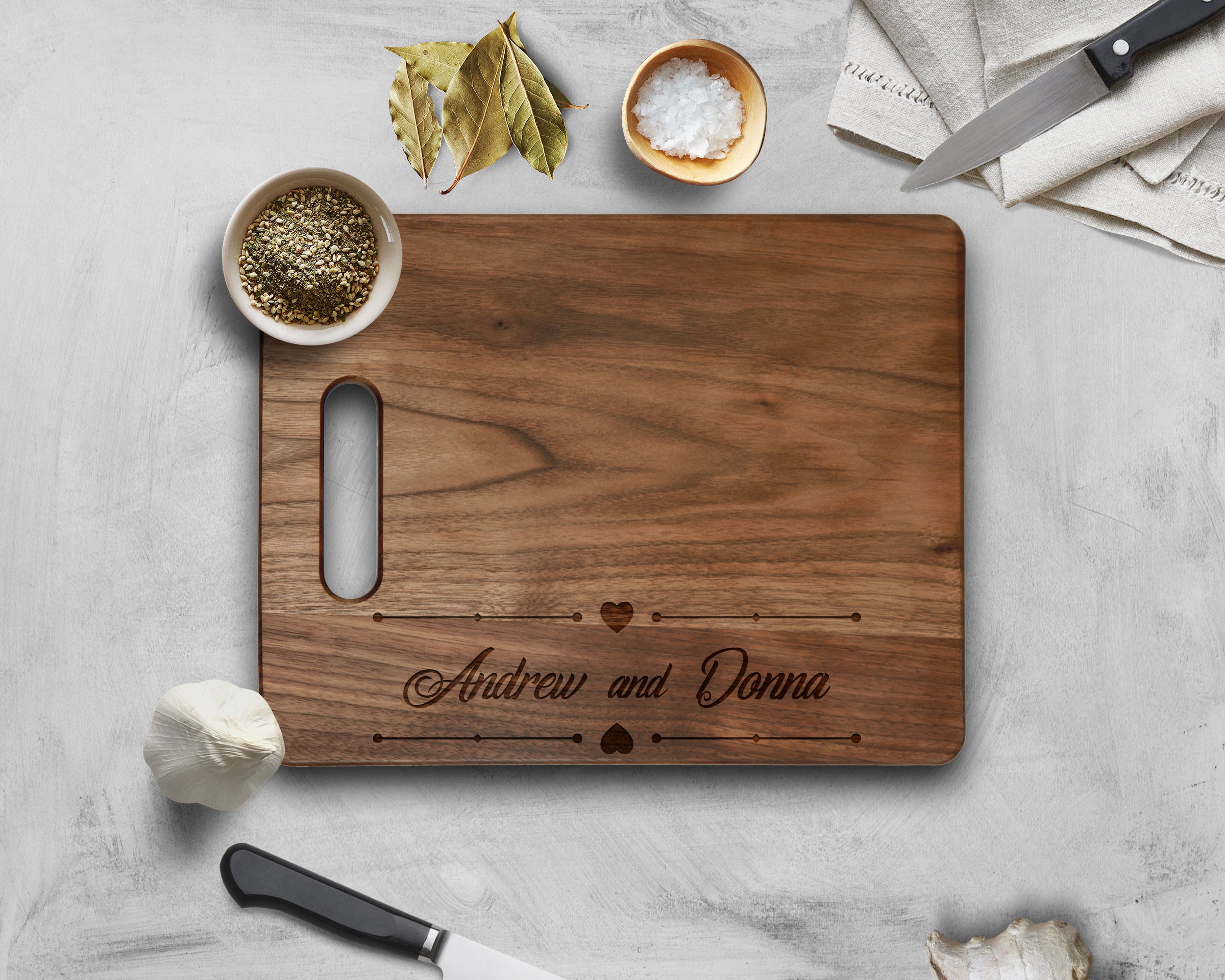 Krezy Case Walnut Cutting Board Customized Walnut Chopping Wedding Anniversary Gift Personalized Groom And Bride's Name engraved, 11.5x8.75 inch size