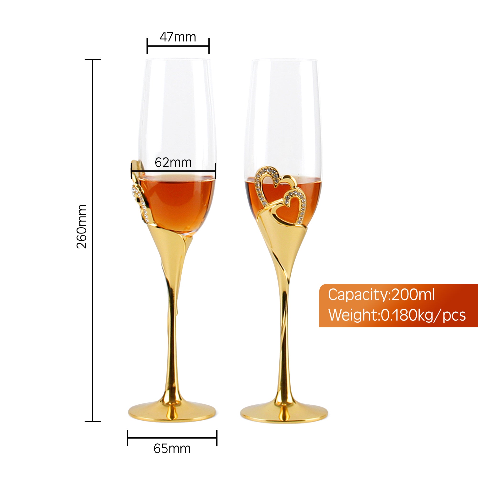 Custom Wedding Champagne Flutes For Bride And Groom, Personalized Delux Rhinestone Rimmed Heart Decoration For Wedding, Personalized Wedding Champagne Flutes