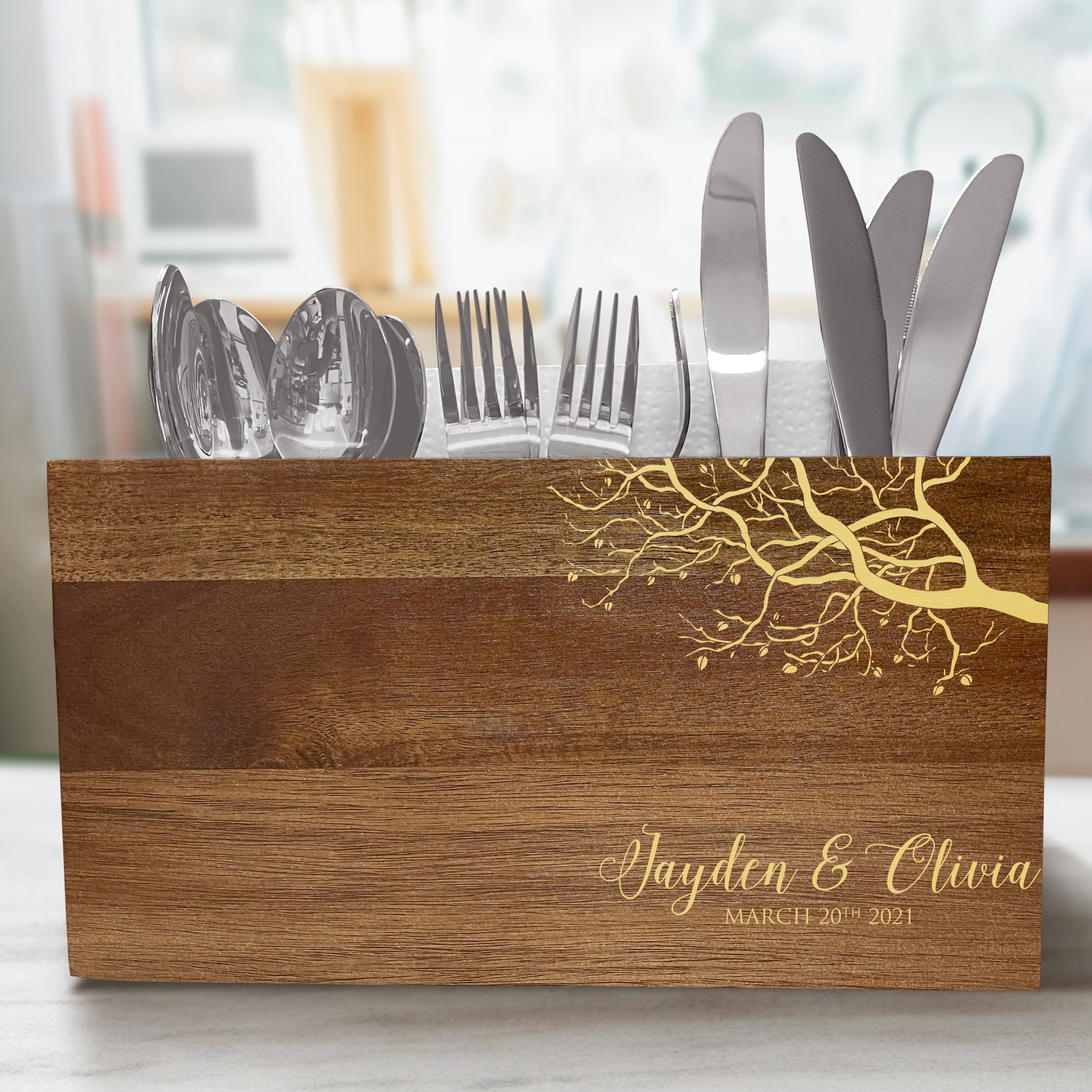 Personalized Tree Caddy - Wood Kitchen Cooking Utensil Holder - Kitchen Utensil Holder