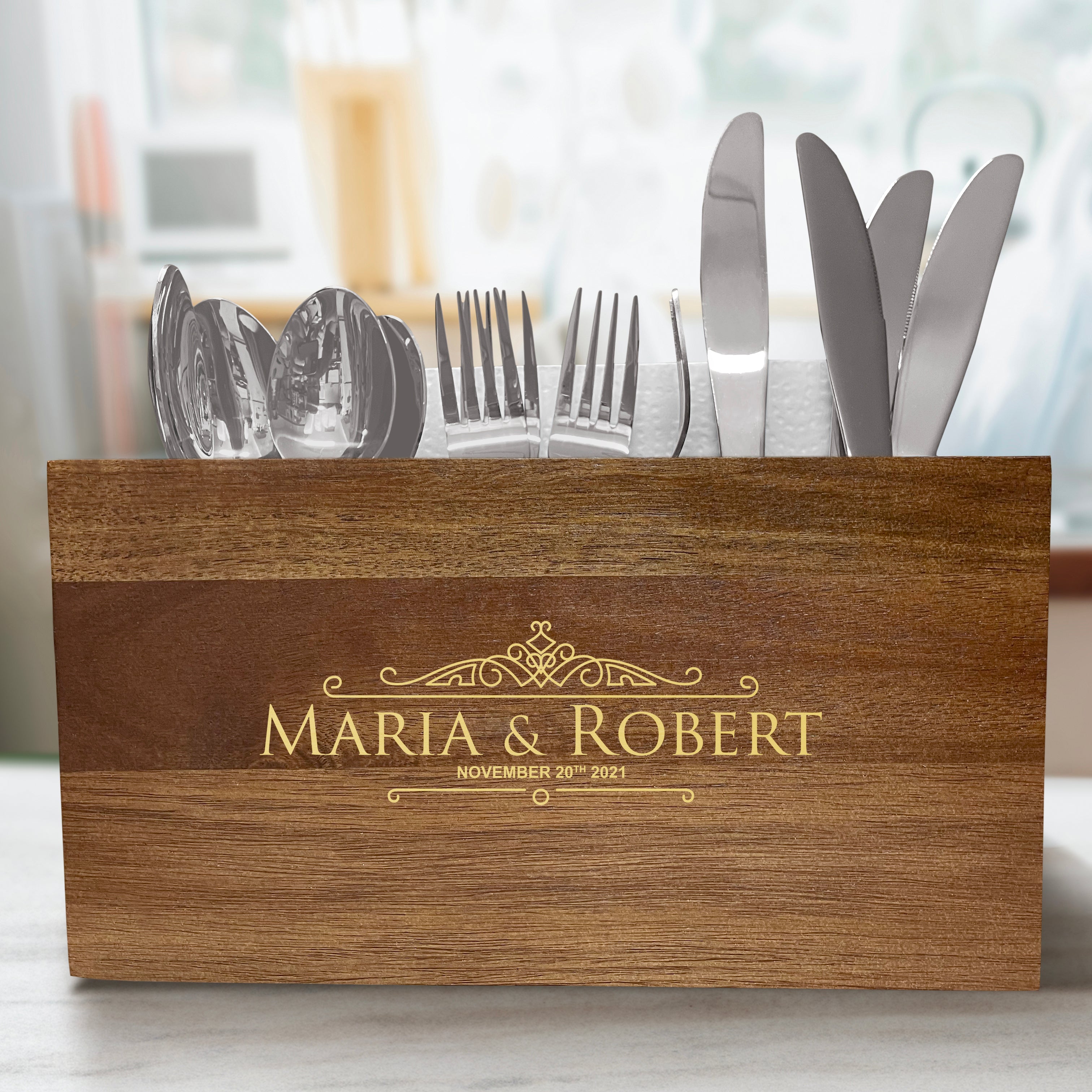 Personalized Decorative Caddy - Wood Kitchen Cooking Utensil Holder - Kitchen Utensil Holder