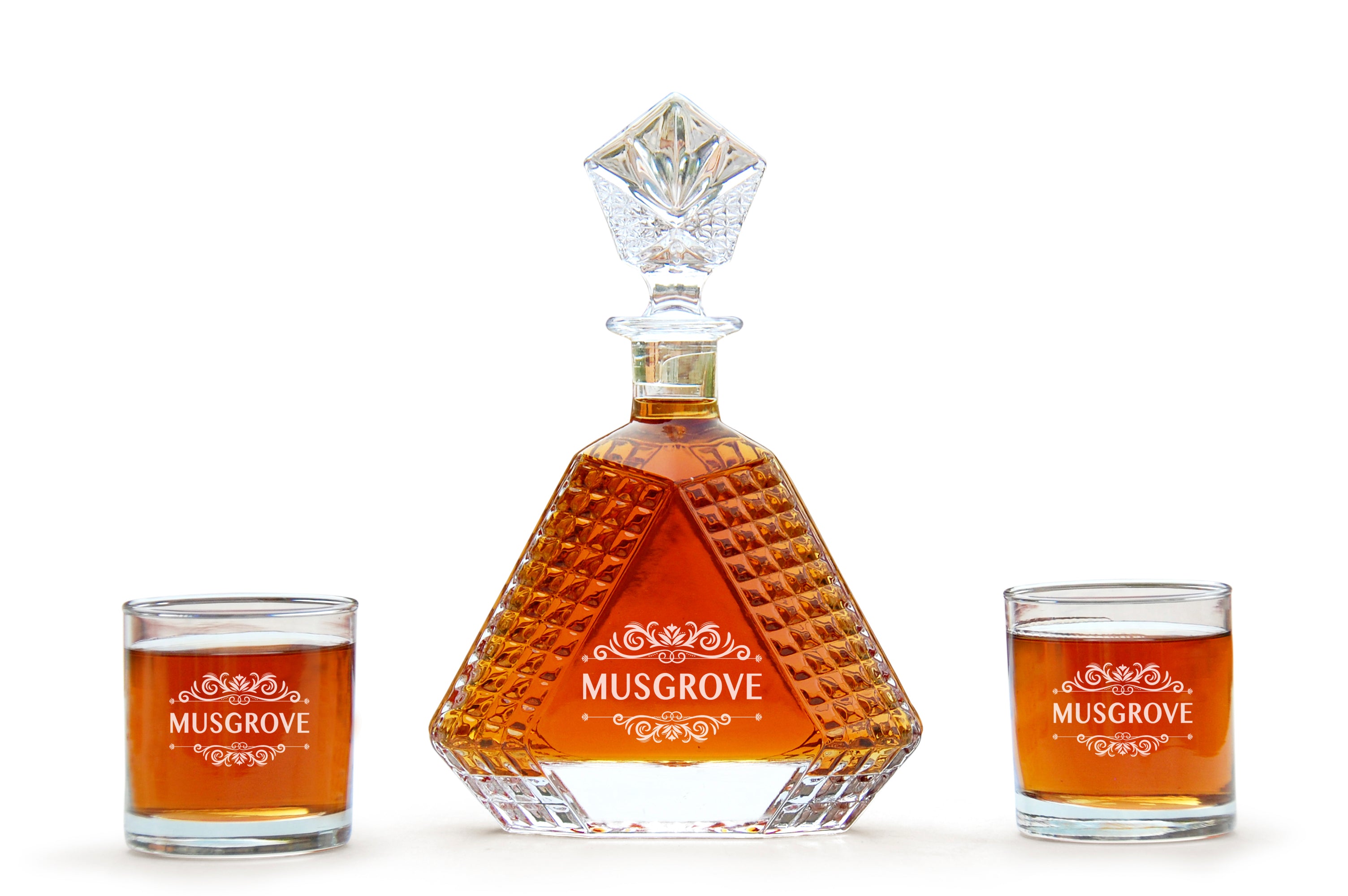 Engraved Decanter and Glasses For Scotch