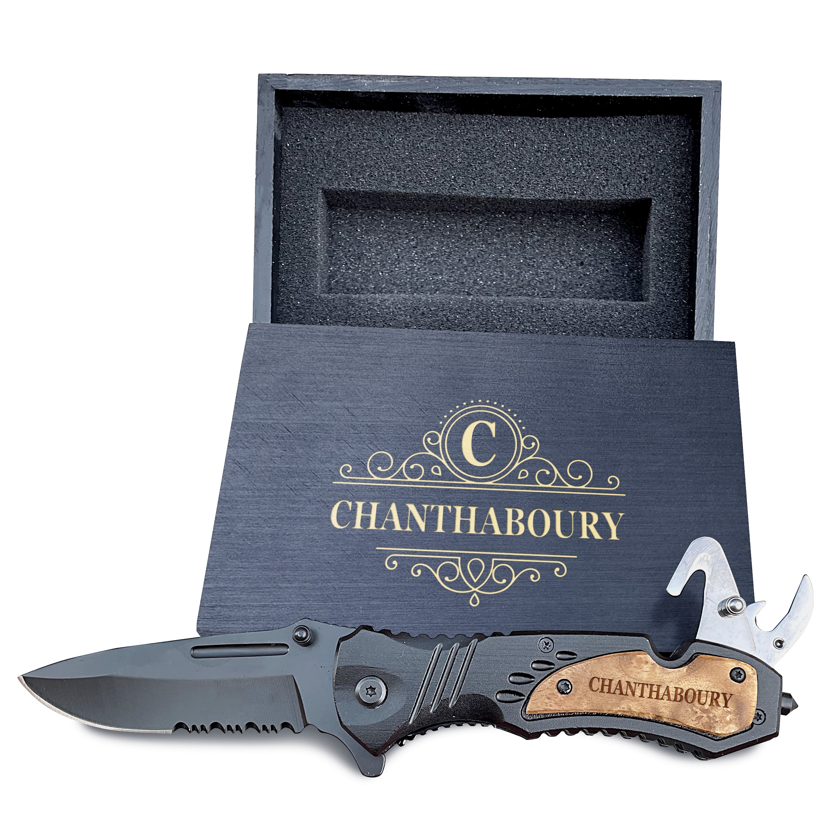 Laser Engraved Pocket Knife with keepsake wooden box For Men, Personalized Stainless steel Blade Pocket Knife, Folding Pocket Knife For Men, Camping Pocket Knife