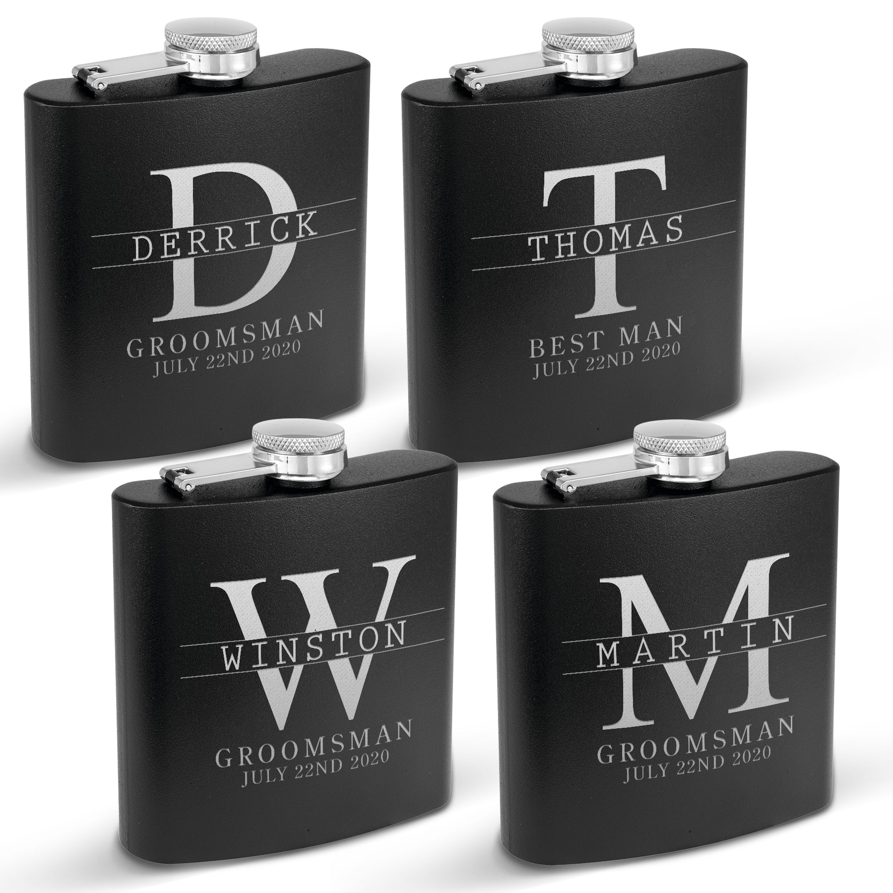 Krezy Case Set of 4 Personalized Groomsmen Flask for wedding, Groom Bestman Groomsmen Praposal flask, 6 oz Stainless Steel Flask, Cool unique hip Flask