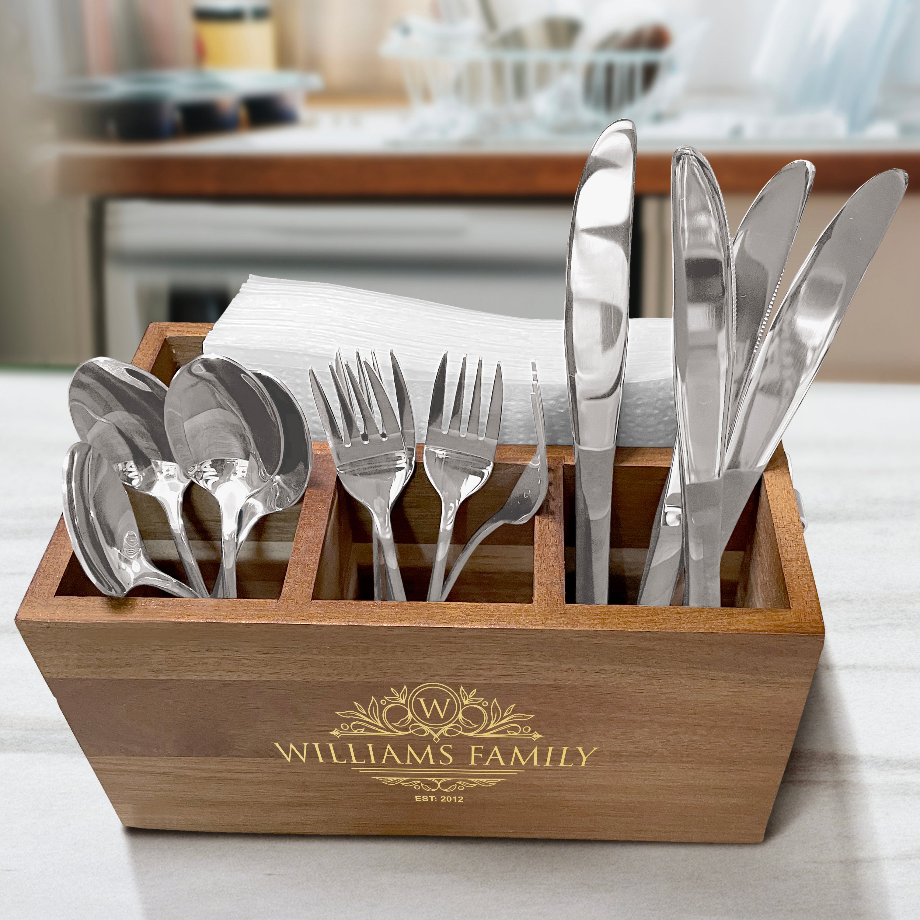 Personalized Traditional Caddy - Wooden Utensil Storage box - Utensil Organizer