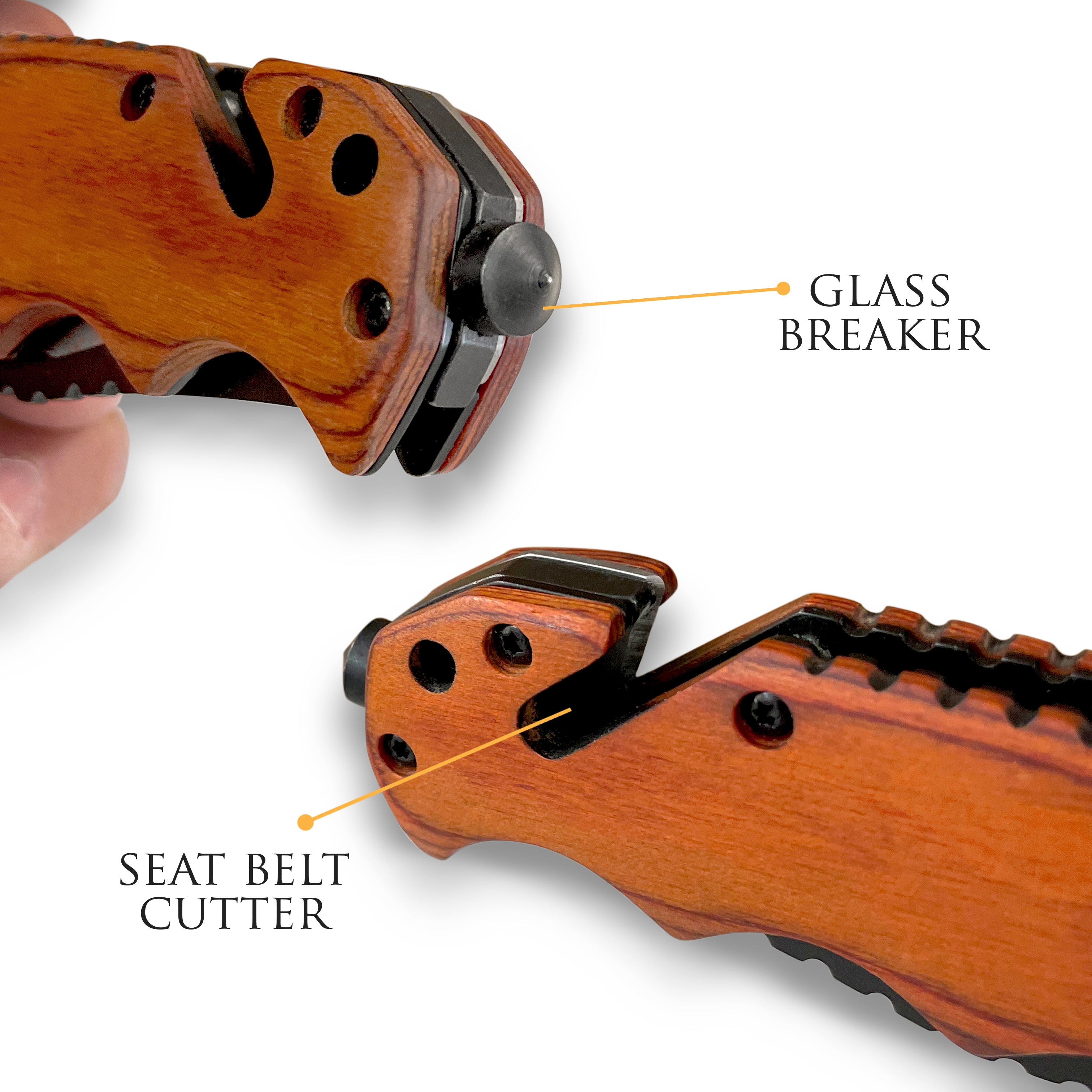 Premium Personalized Knife With Glass Breaker, Seat Belt Cutter Knife, Survival Tactical Knife, wood Finished Handle Personalized Knife, Engraved Knife with Wood Box