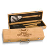 Personalized Laser Engraved Grill BBQ Gifts Set for Men, Dad, Father, Him - Barbecue Grilling Set with Grill Fork, Spatula and Tongs