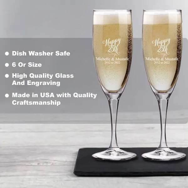 25th Anniversary Couple Champagne glasses with Black box, Perfect Anniversary Flutes,Bridal shower Flutes, Wedding party, Bachelorette Party,Anniversary Flutes
