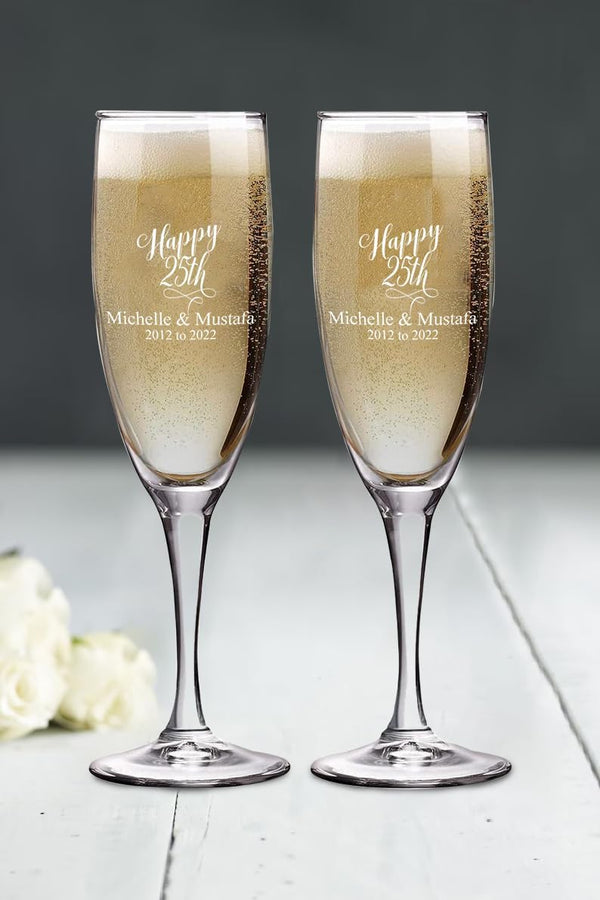 25th Anniversary Couple Champagne glasses with Black box, Perfect Anniversary Flutes,Bridal shower Flutes, Wedding party, Bachelorette Party,Anniversary Flutes