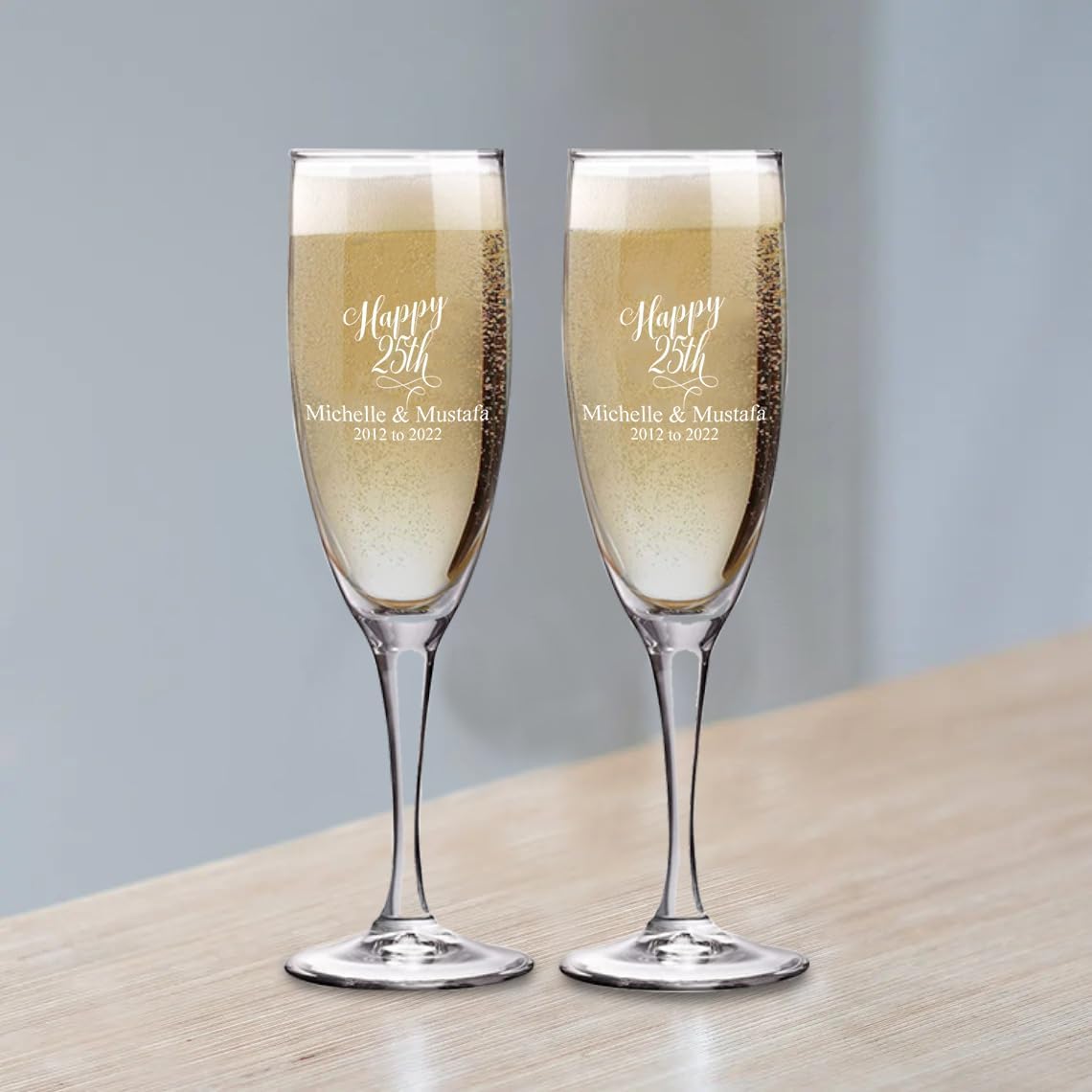 25th Anniversary Couple Champagne glasses with Black box, Perfect Anniversary Flutes,Bridal shower Flutes, Wedding party, Bachelorette Party,Anniversary Flutes
