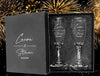 Champagne Flutes, Set of 2 Personalized Glasses with Box, 8 oz, Engraved Wedding Toasting Flutes