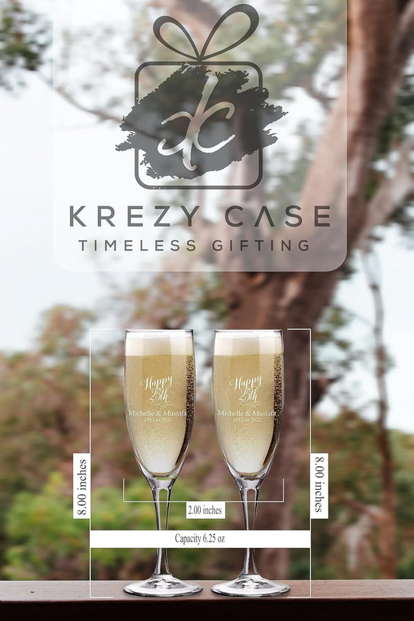 25th Anniversary Couple Champagne glasses with Black box, Perfect Anniversary Flutes,Bridal shower Flutes, Wedding party, Bachelorette Party,Anniversary Flutes