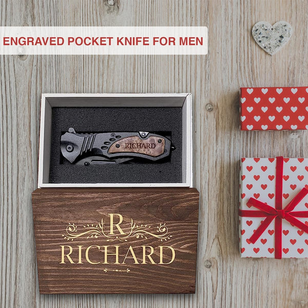 Engraved Pocket Knife For Men, Custom Gift, Personalized Knife With Wooden Box, Folding Knife For Men, Groomsmen Fathers Day christmas Gift