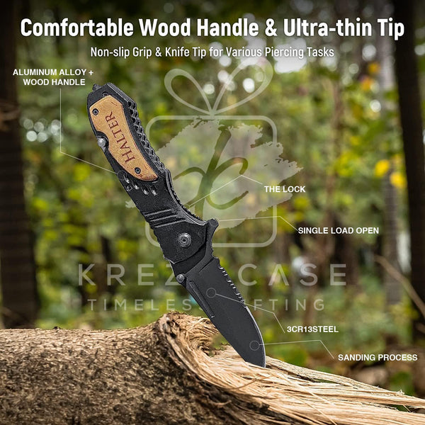 Engraved Pocket Knife For Men, Custom Gift, Personalized Knife With Wooden Box, Folding Knife For Men, Groomsmen Fathers Day christmas Gift