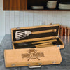 Personalized Laser Engraved Grill BBQ Gifts Set for Men, Dad, Father, Him - Barbecue Grilling Set with Grill Fork, Spatula and Tongs