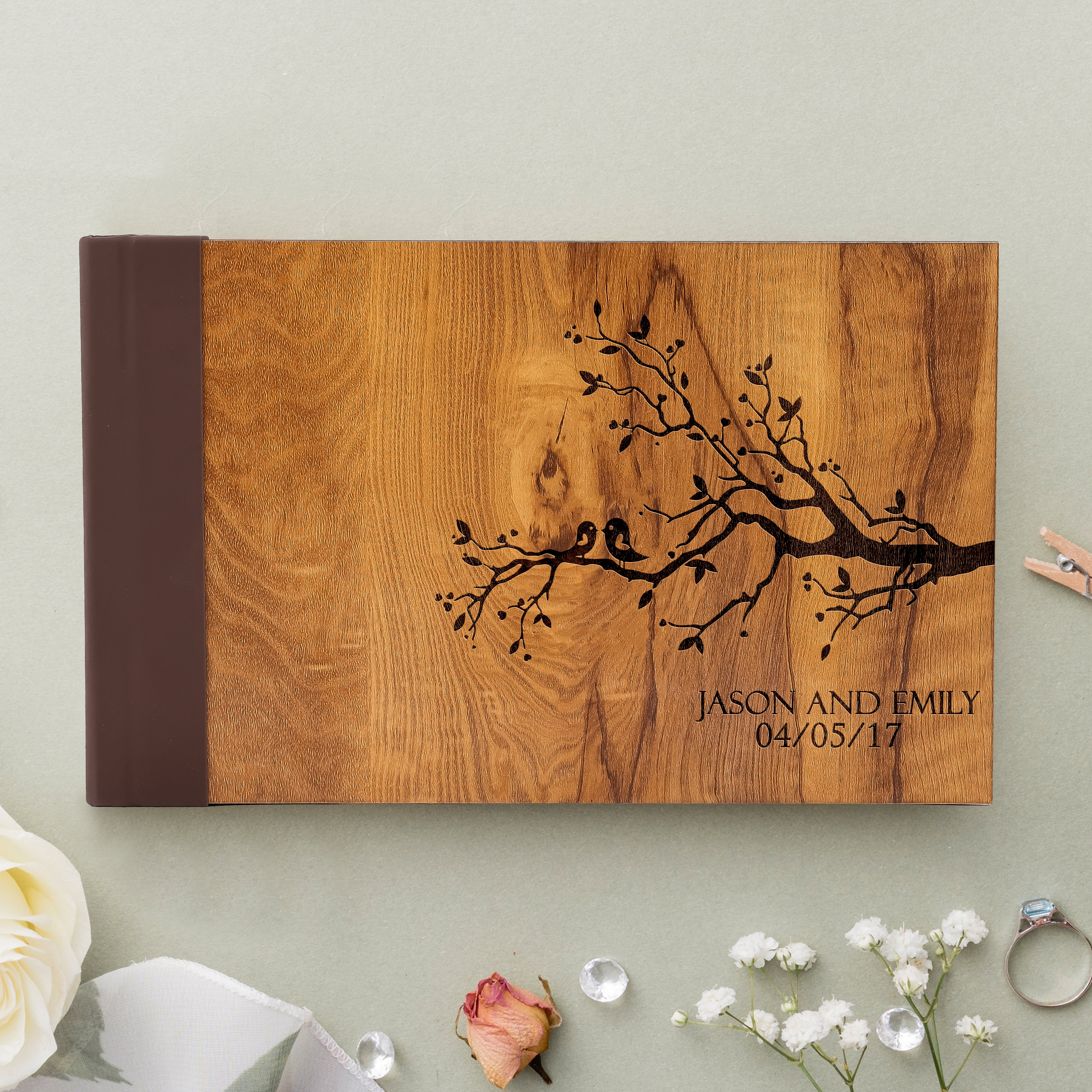 Personalized Wedding Guest Book, Customized Guestbook Registry Sign-in with Name - Date, Hard Cover Laser Engraved Guest Book, 11 x 8.5 in with 40 Pages