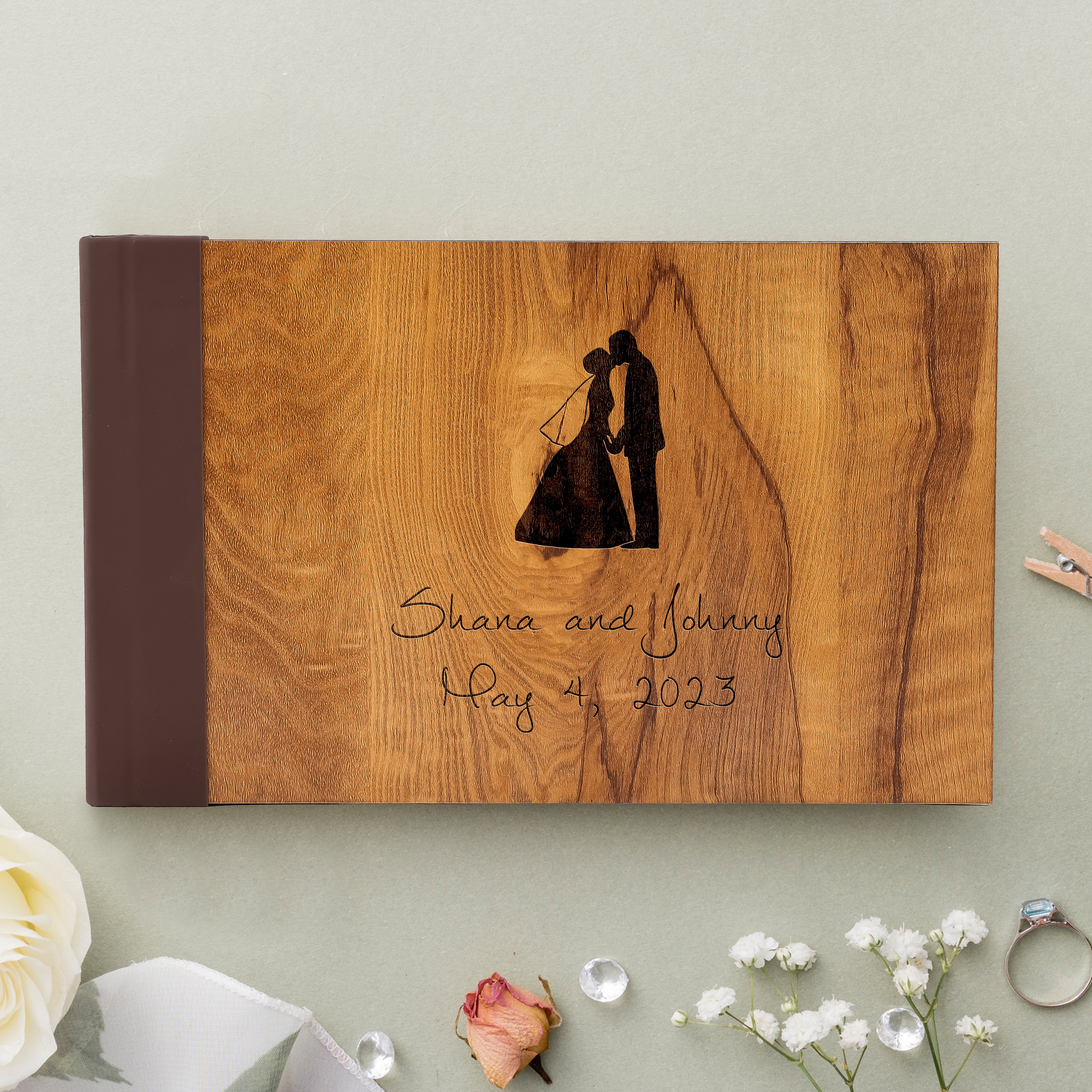 Personalized Wedding Guest Book, Customized Guestbook Registry Sign-in with Name - Date, Hard Cover Laser Engraved Guest Book, 11 x 8.5 in with 40 Pages