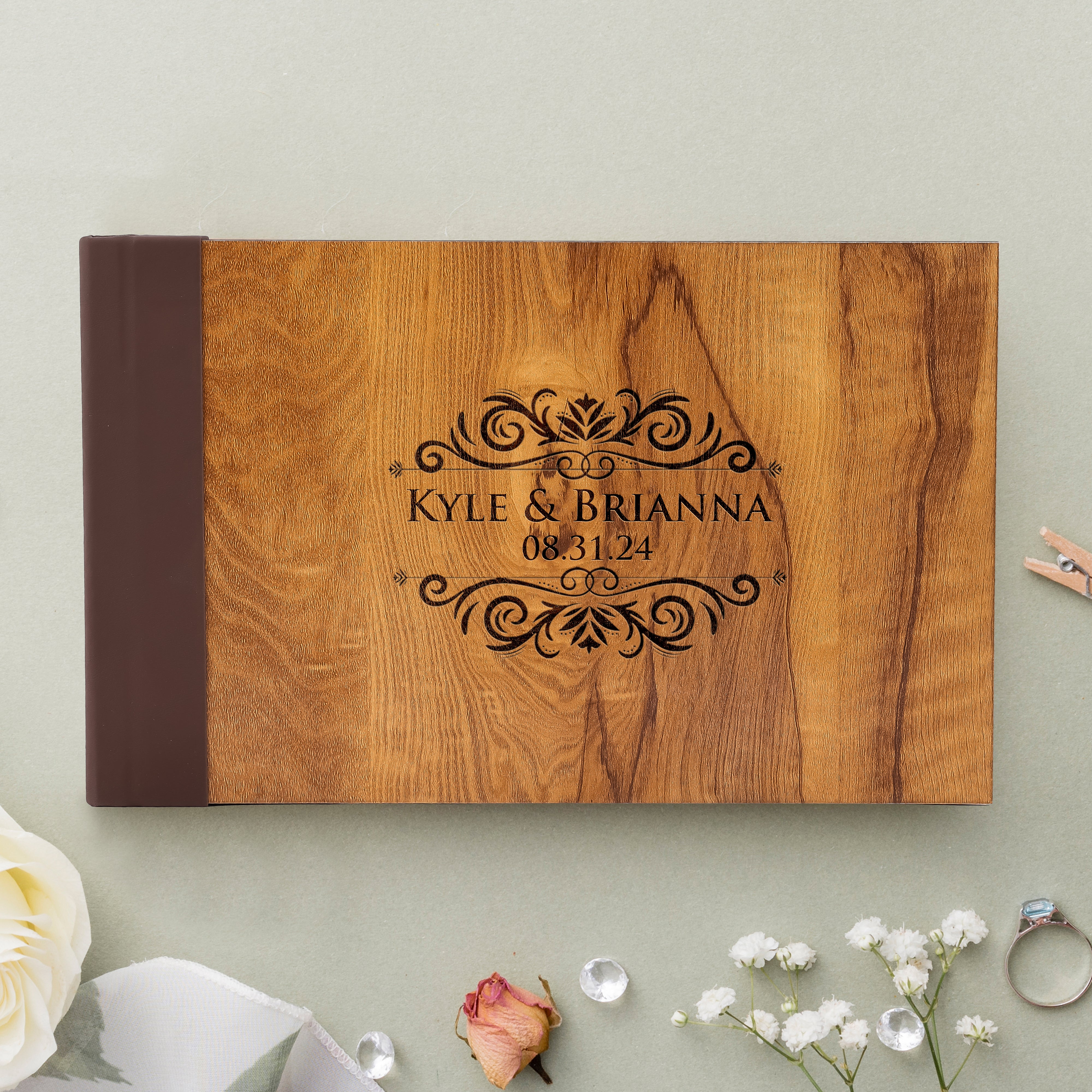 Personalized Wedding Guest Book, Customized Guestbook Registry Sign-in with Name - Date, Hard Cover Laser Engraved Guest Book, 11 x 8.5 in with 40 Pages