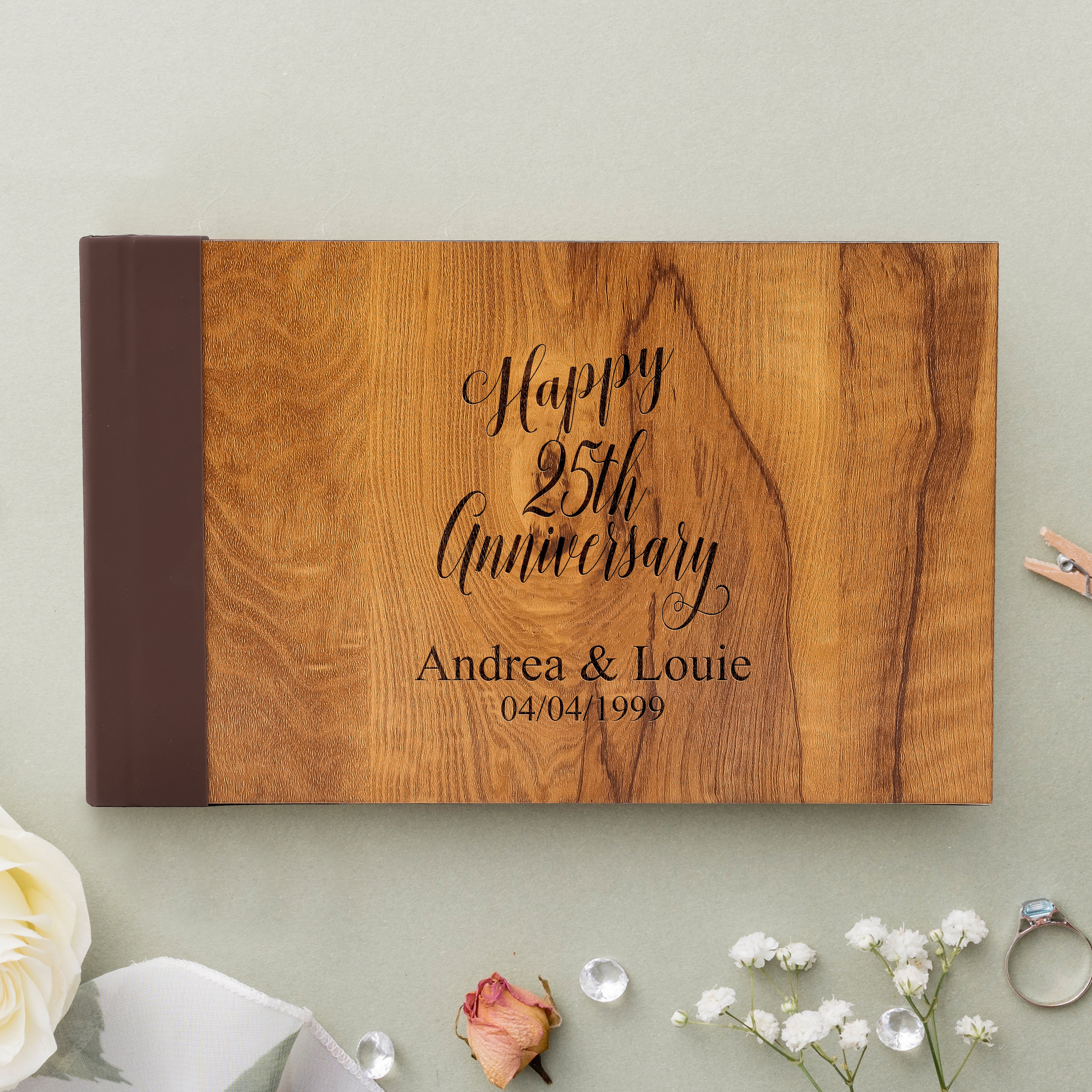 Personalized Wedding Guest Book, Customized Guestbook Registry Sign-in with Name - Date, Hard Cover Laser Engraved Guest Book, 11 x 8.5 in with 40 Pages