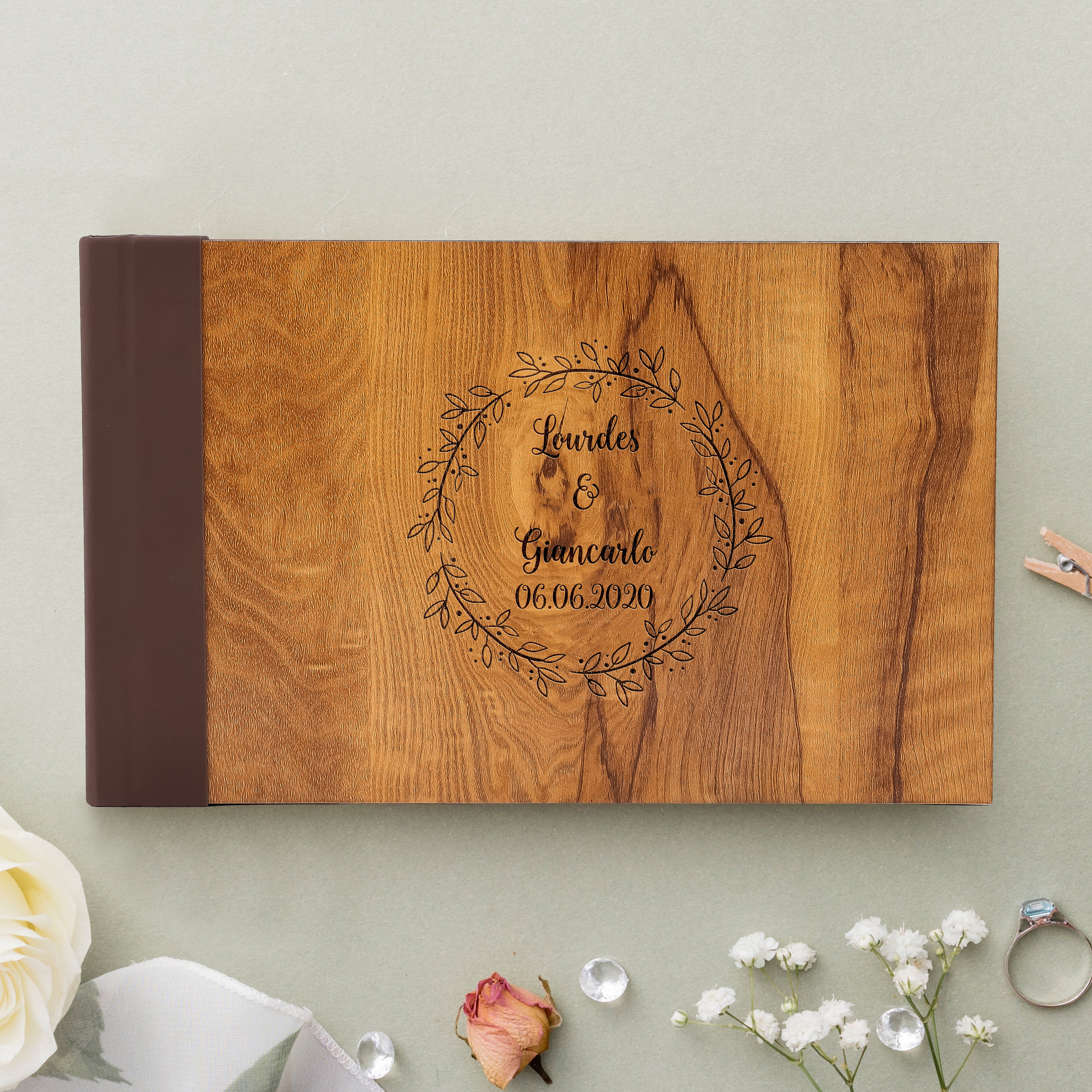Personalized Wedding Guest Book, Customized Guestbook Registry Sign-in with Name - Date, Hard Cover Laser Engraved Guest Book, 11 x 8.5 in with 40 Pages