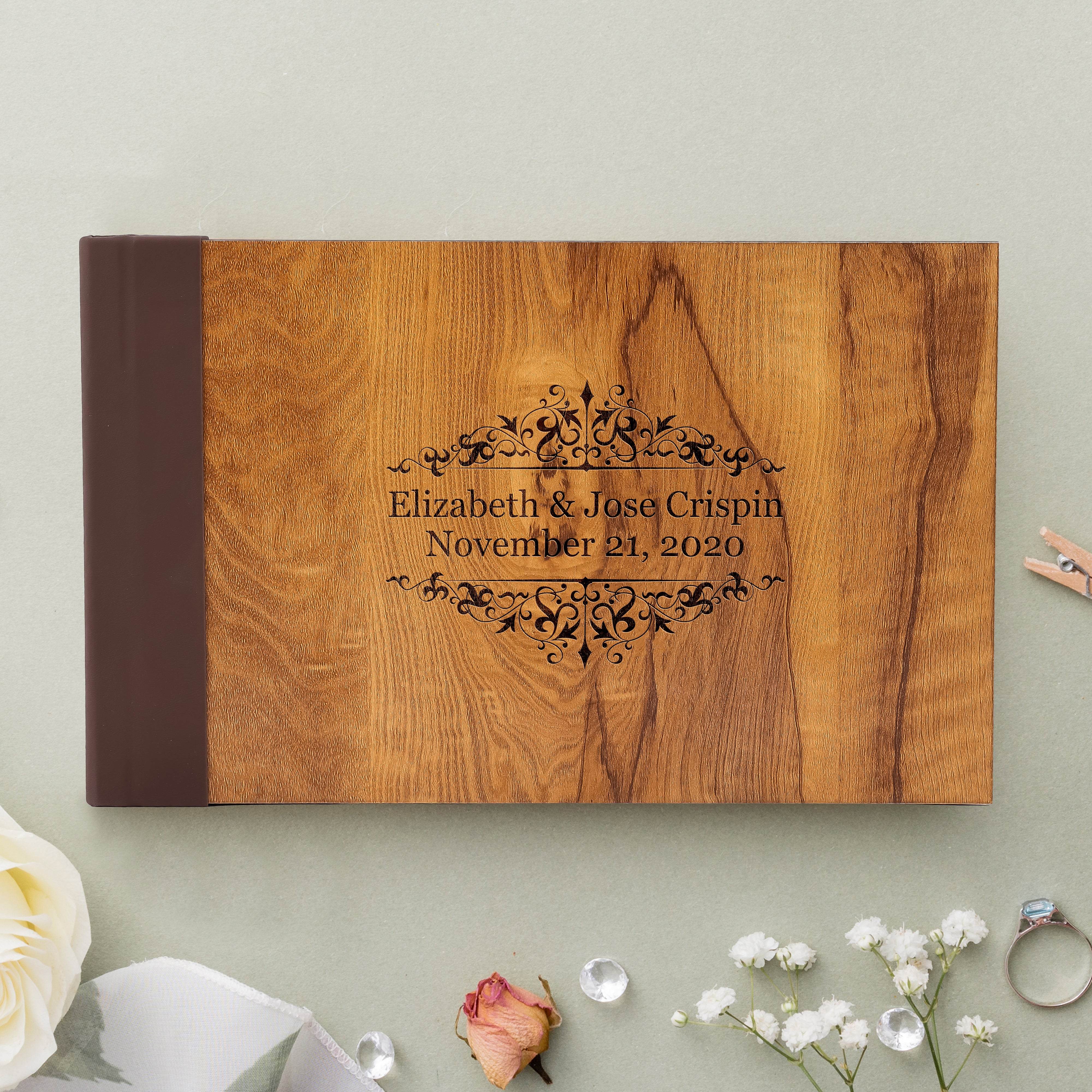 Personalized Wedding Guest Book, Customized Guestbook Registry Sign-in with Name - Date, Hard Cover Laser Engraved Guest Book, 11 x 8.5 in with 40 Pages