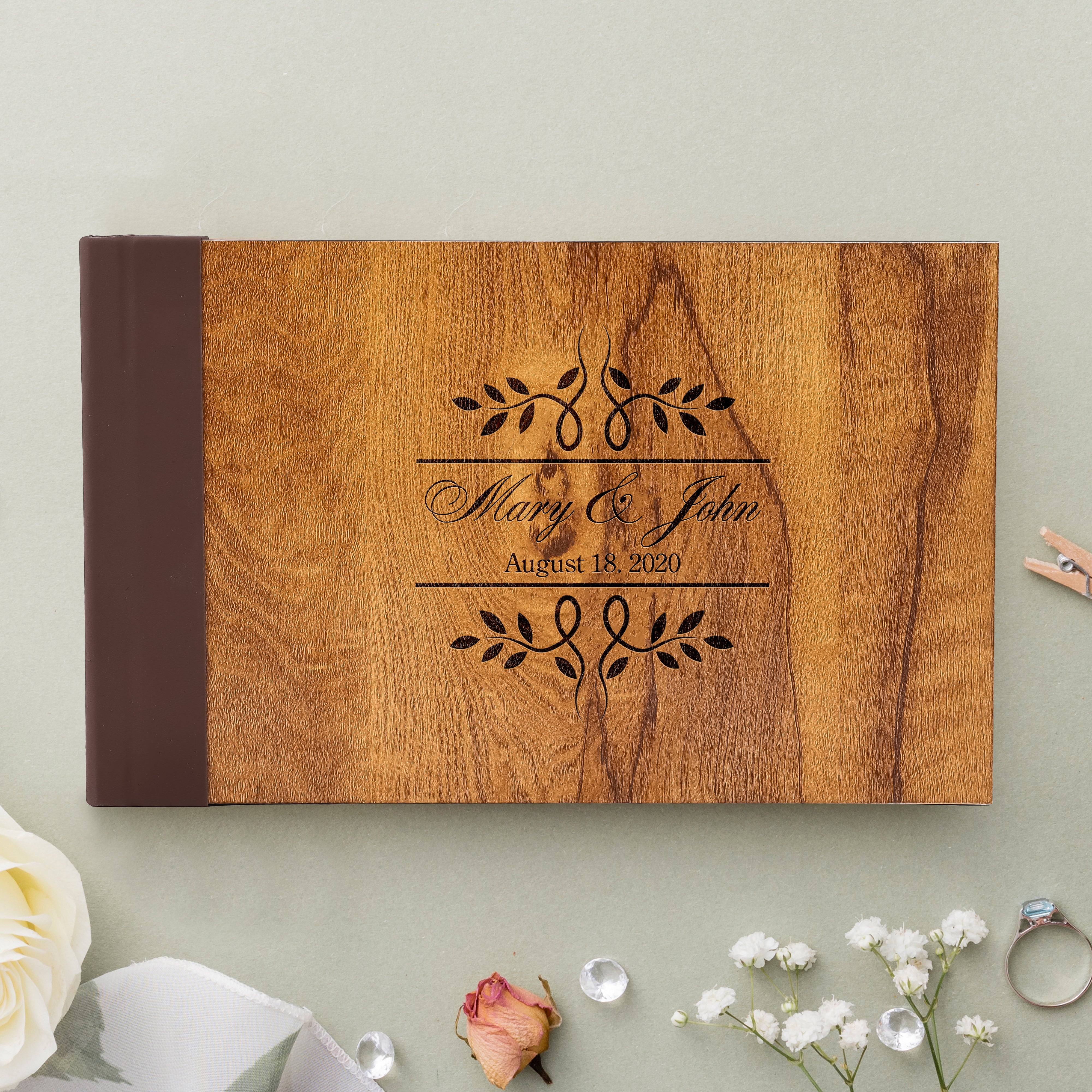 Personalized Wedding Guest Book, Customized Guestbook Registry Sign-in with Name - Date, Hard Cover Laser Engraved Guest Book, 11 x 8.5 in with 40 Pages