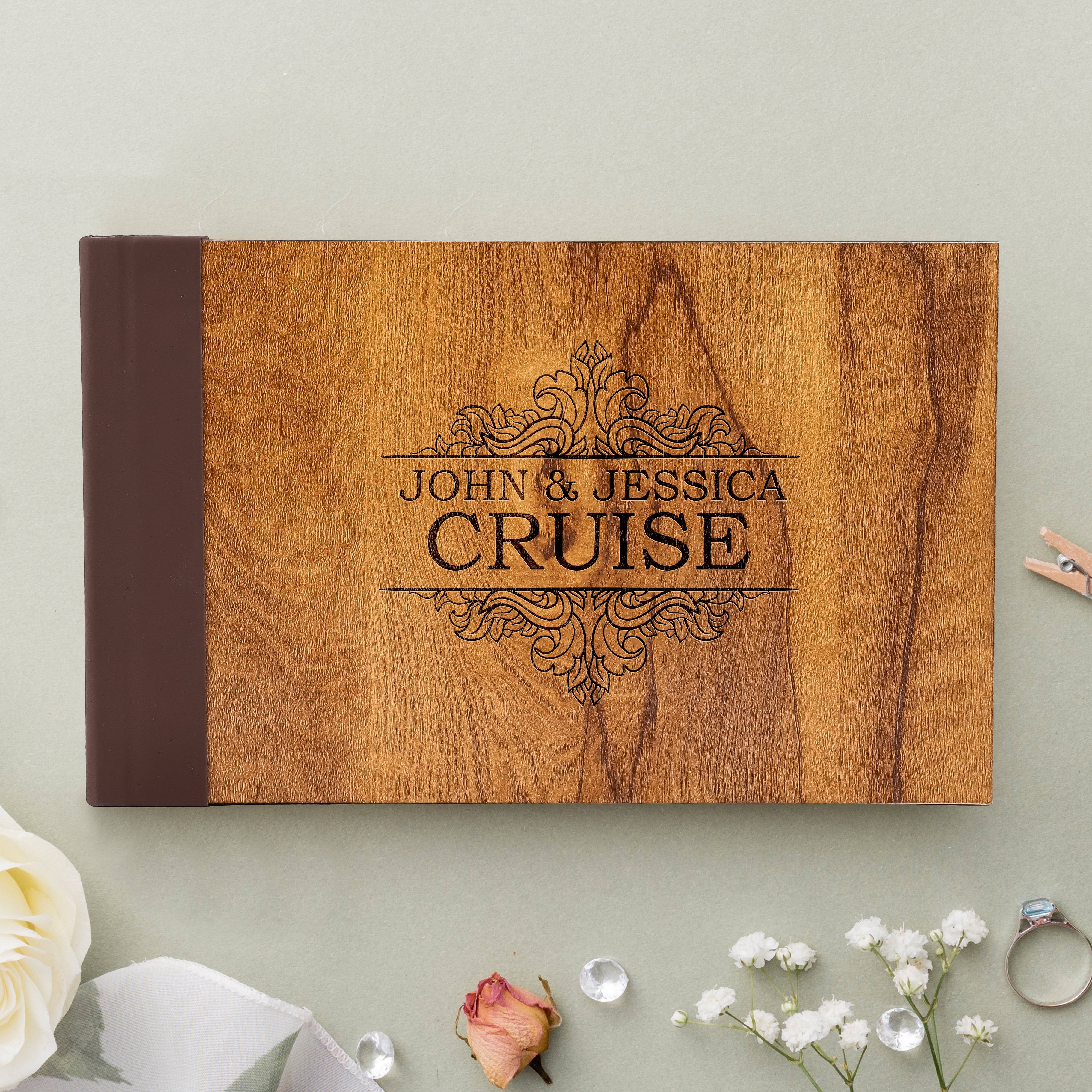 Personalized Wedding Guest Book, Customized Guestbook Registry Sign-in with Name - Date, Hard Cover Laser Engraved Guest Book, 11 x 8.5 in with 40 Pages